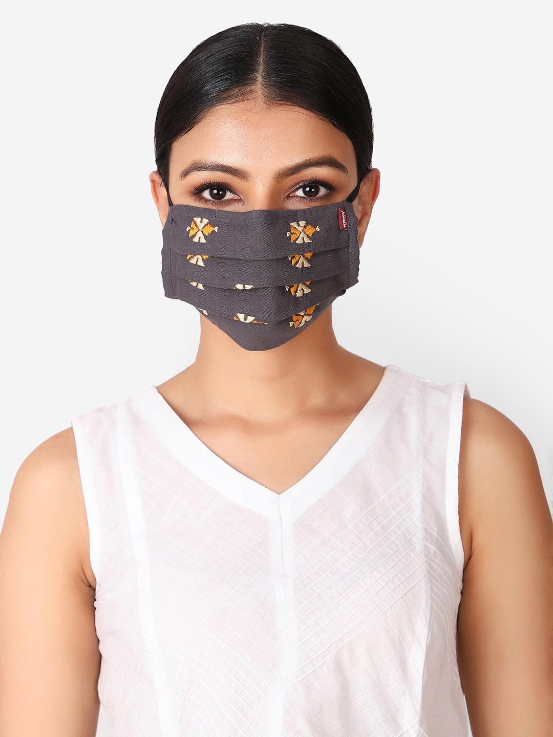 

Fabindia Women Pack Of 2 Cotton Reusable Outdoor Cloth Masks, Grey