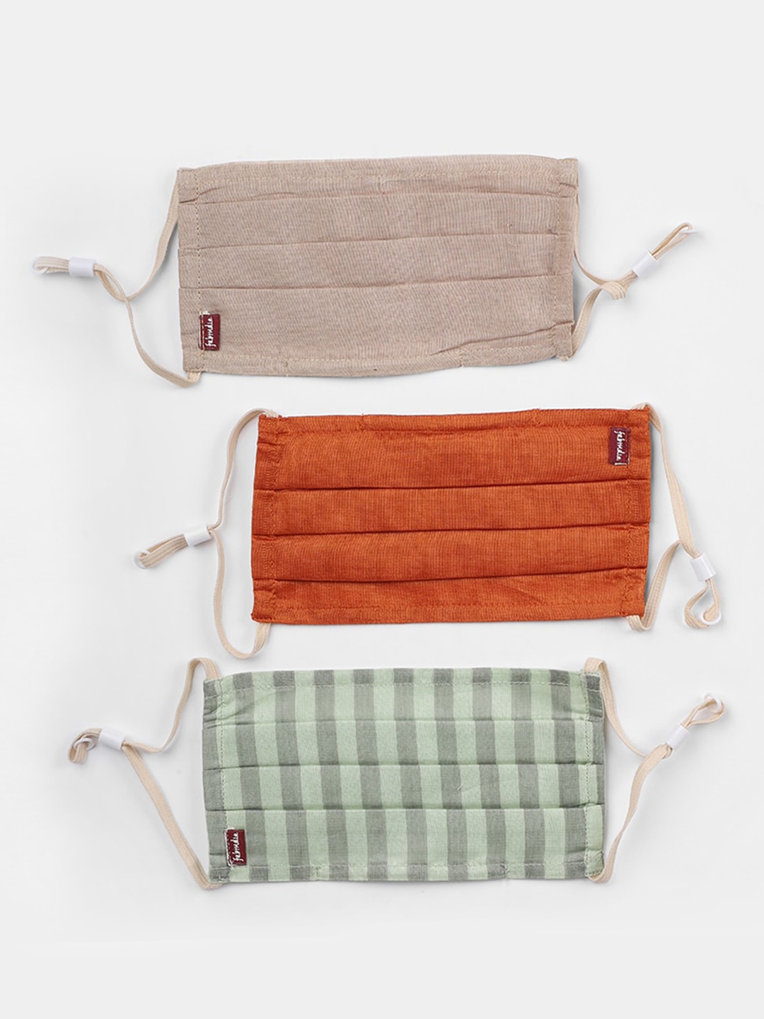 

Fabindia Women Set of 3 Pleated Plain Assorted Adjustable Masks, Multi