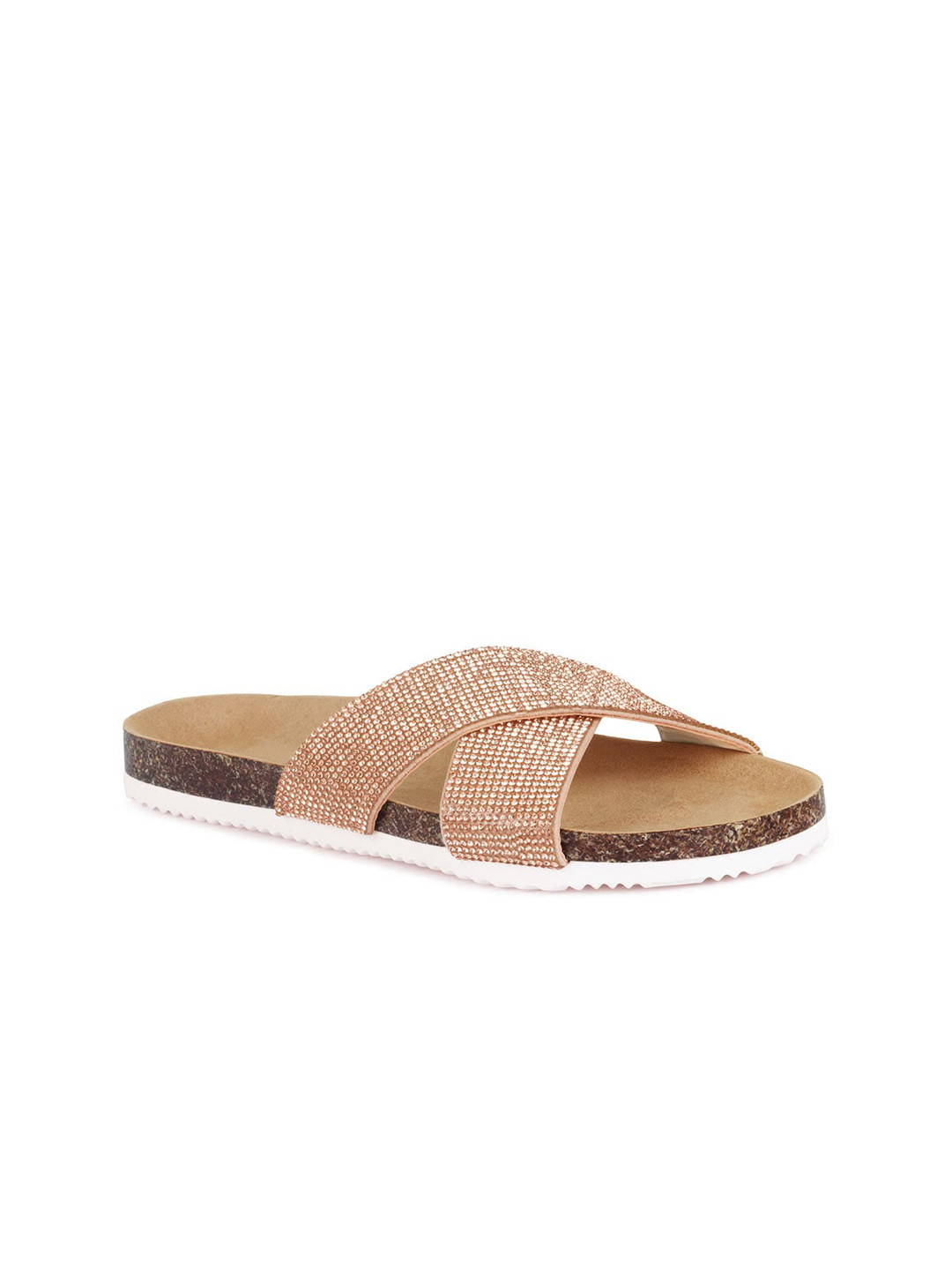 

London Rag Women Rose Gold Embellished Open Toe Flats