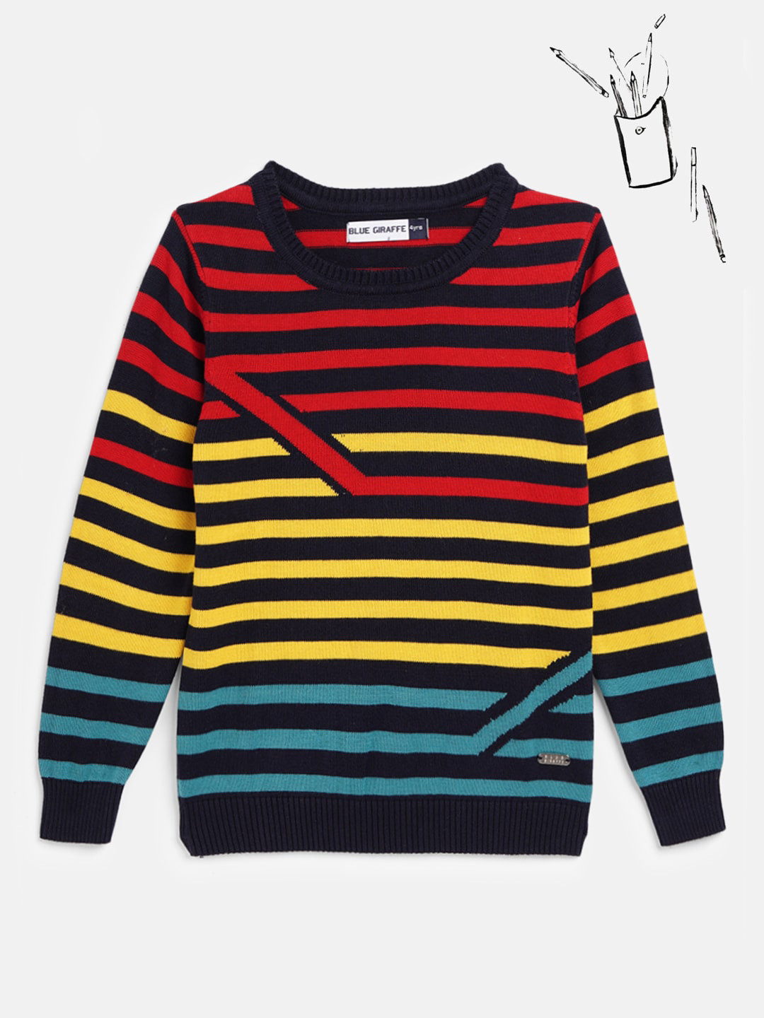 

Blue Giraffe Boys Multicoloured Striped Pullover, Multi