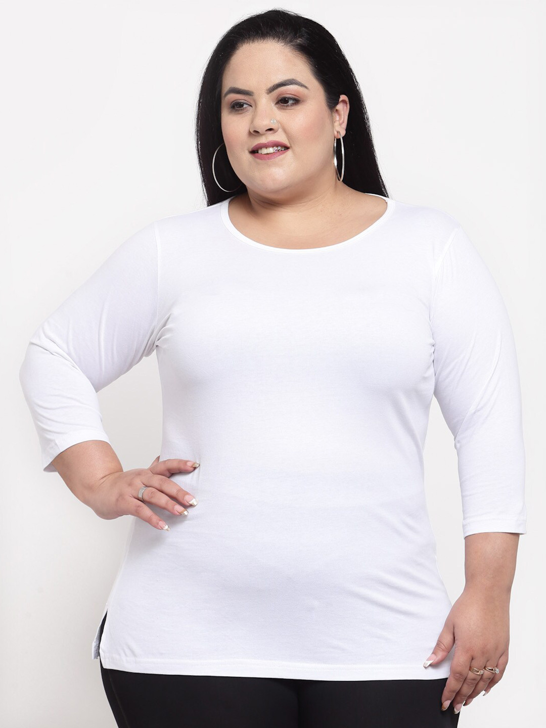 

plusS Women White High Neck Pockets T-shirt