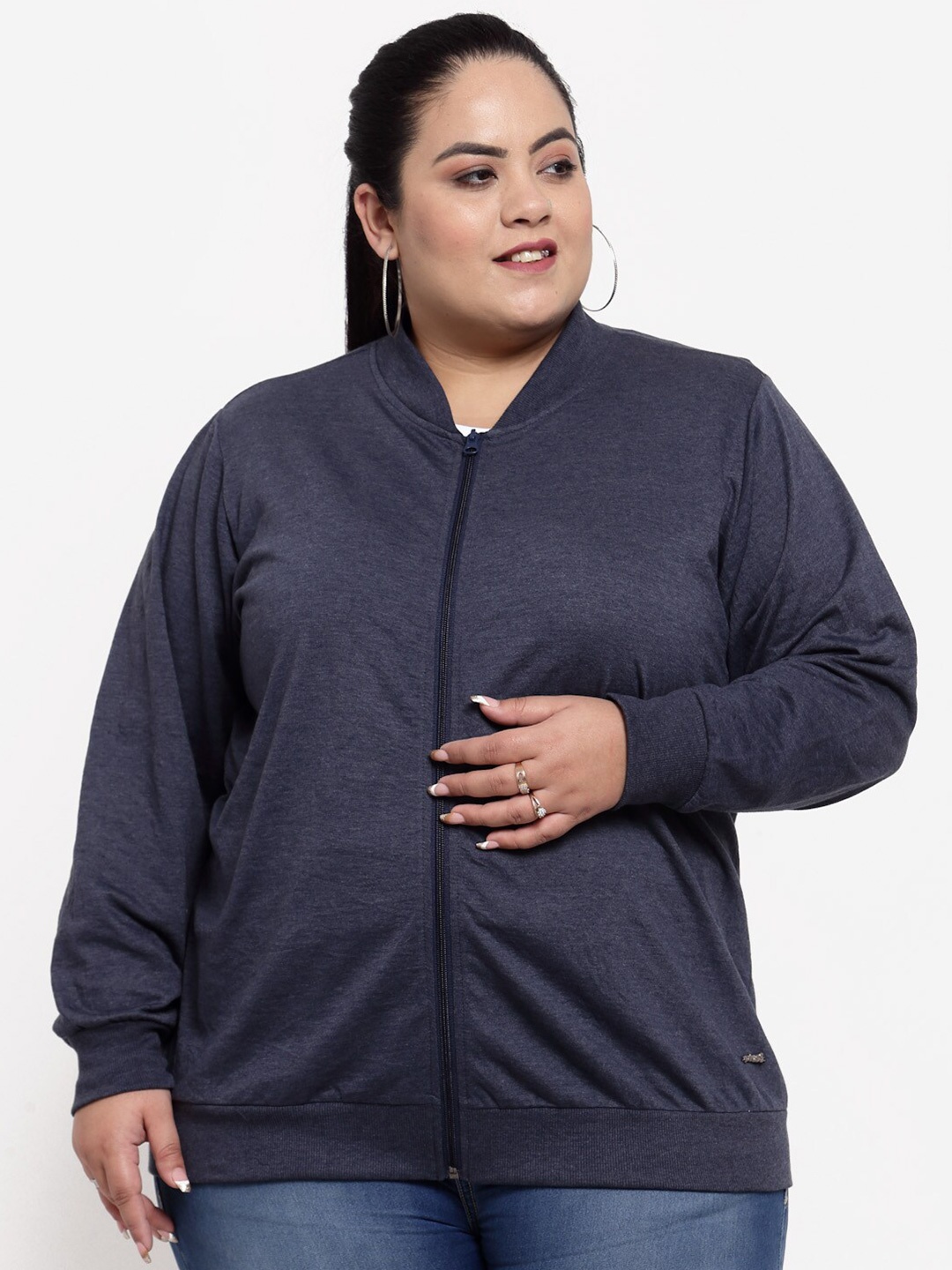 

plusS Women Plus Size Navy Blue Sweatshirt