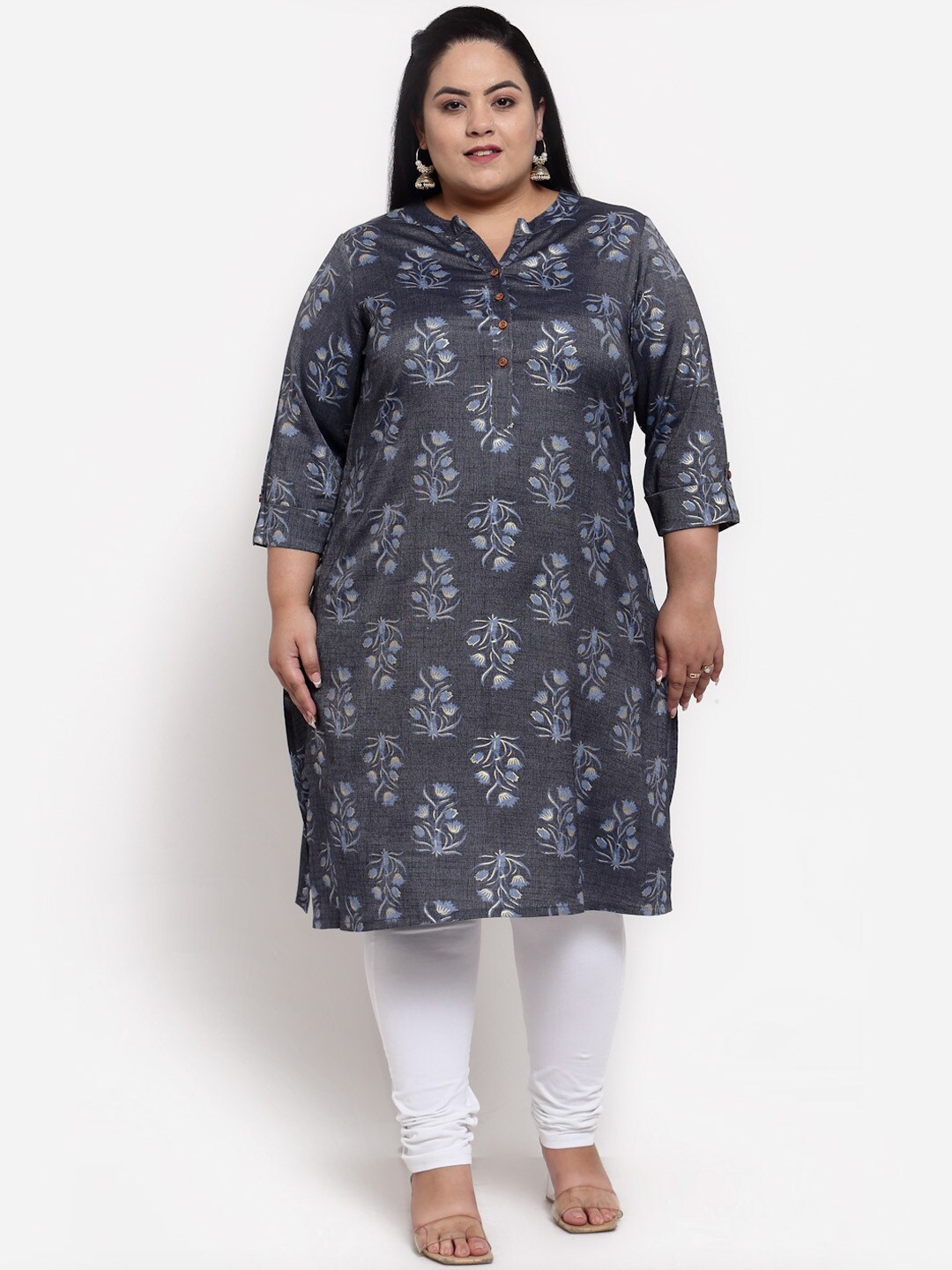 

plusS Women Blue Floral Printed Kurta