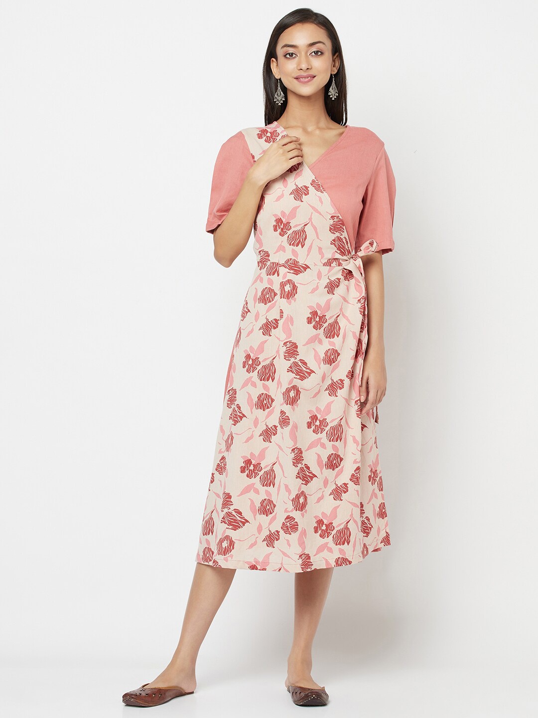 

Fabindia Peach-Coloured Floral Dress