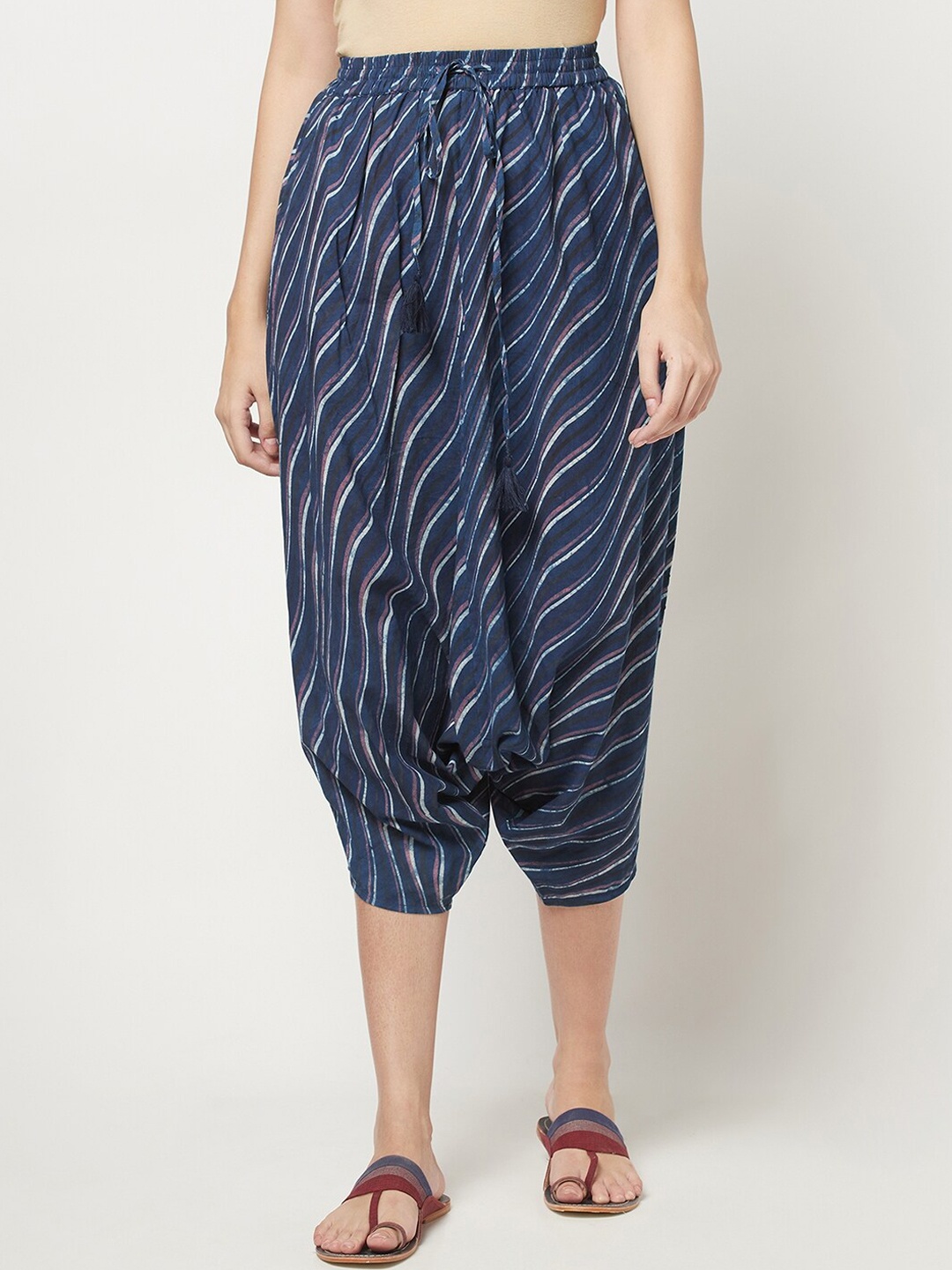 

Fabindia Women Blue & Black Printed Cotton Harem Pants