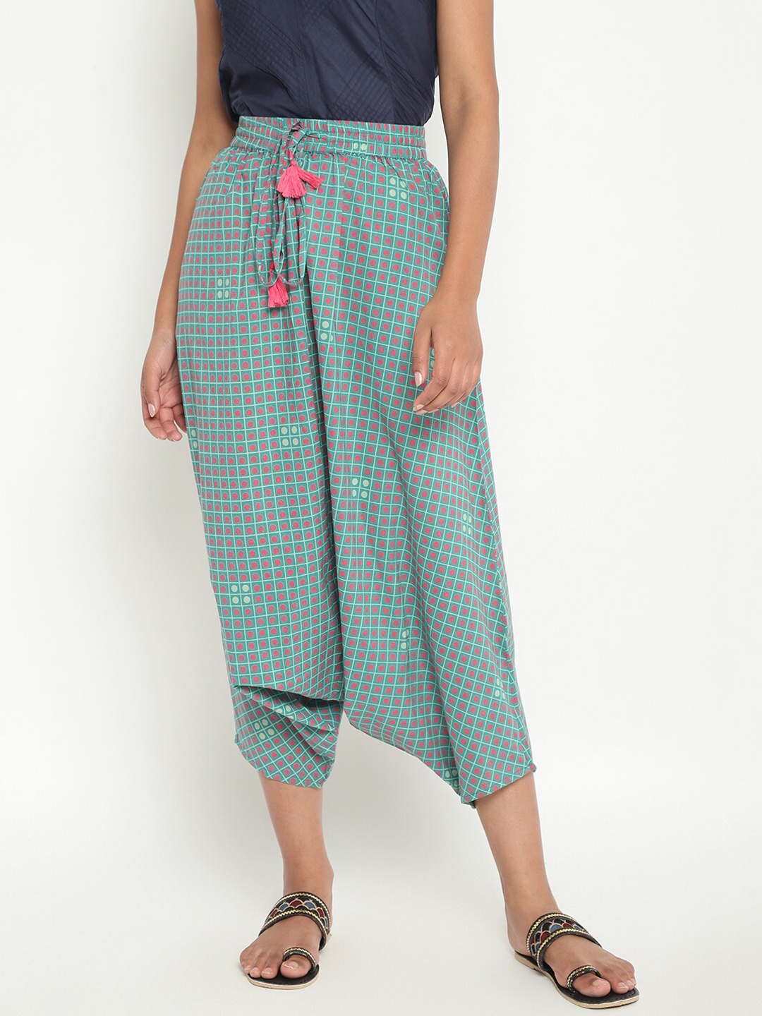 

Fabindia Women Blue & Pink Printed Cotton Harem Pants