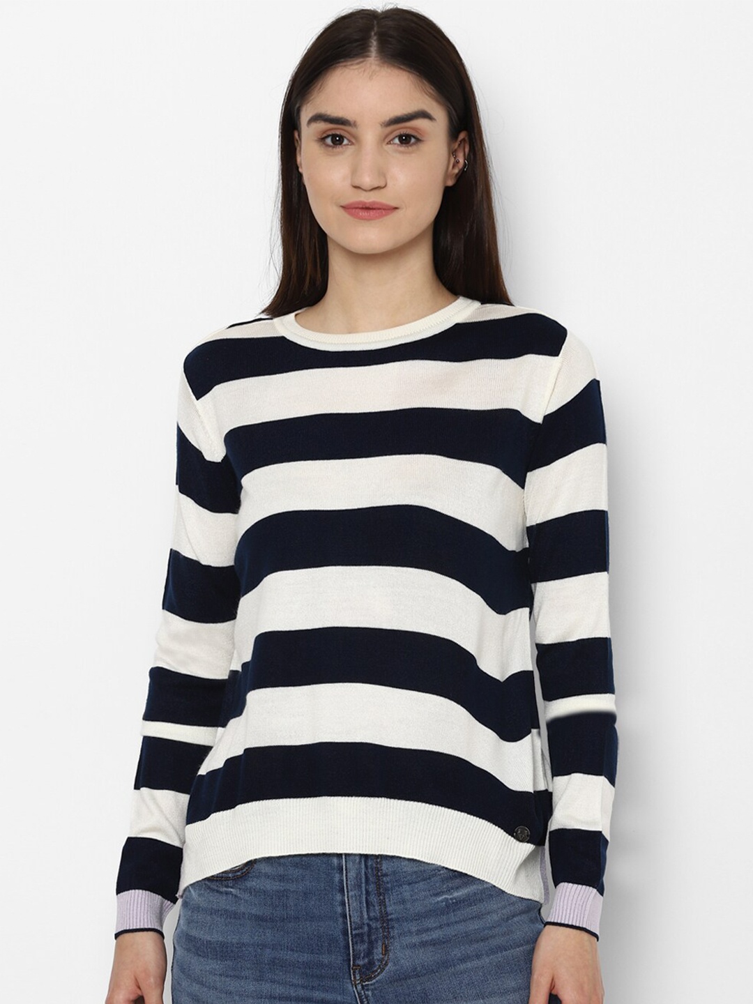 

Allen Solly Woman Navy Blue Striped Sweater
