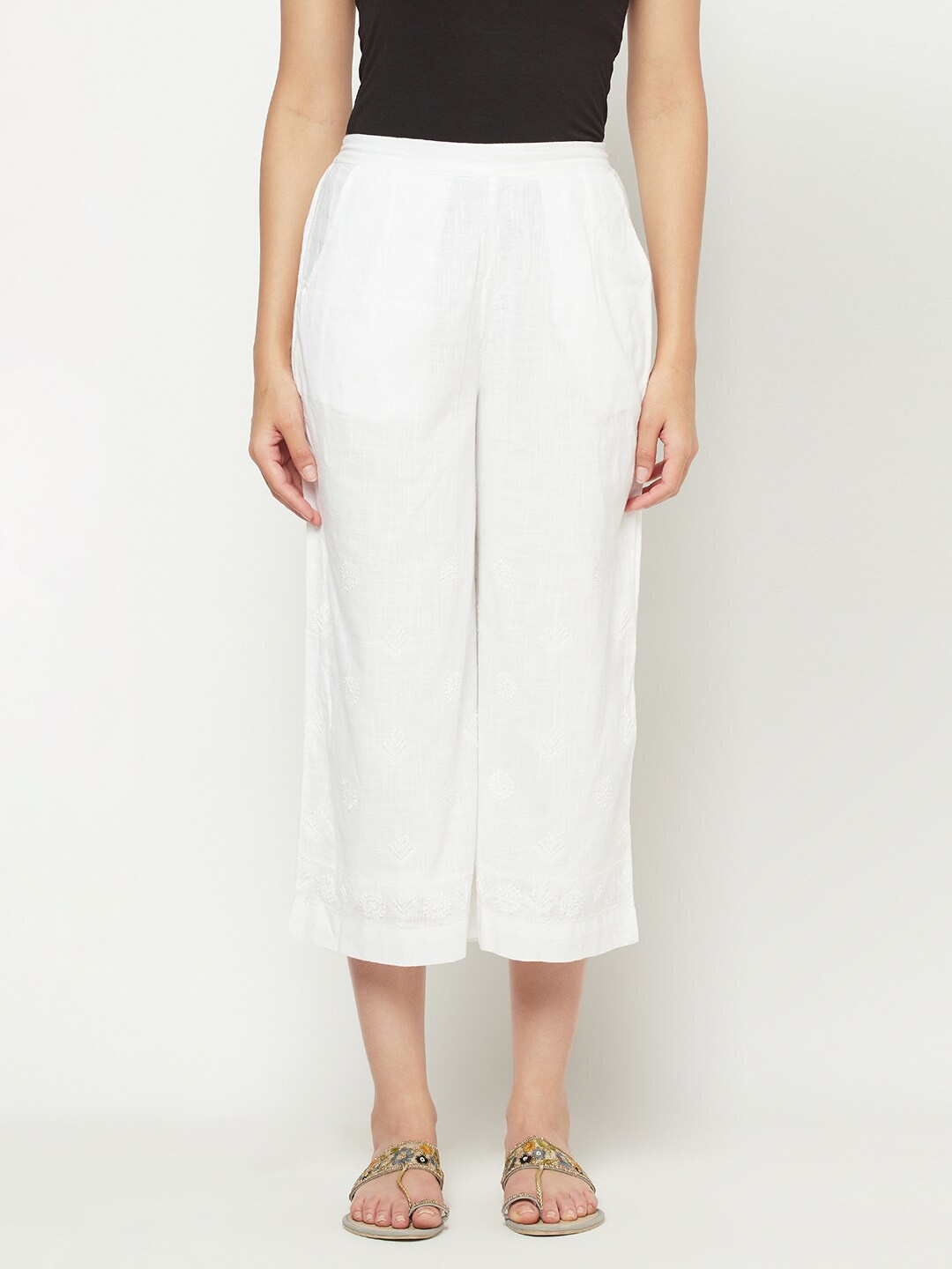 

Fabindia Women White Self Designed Capris