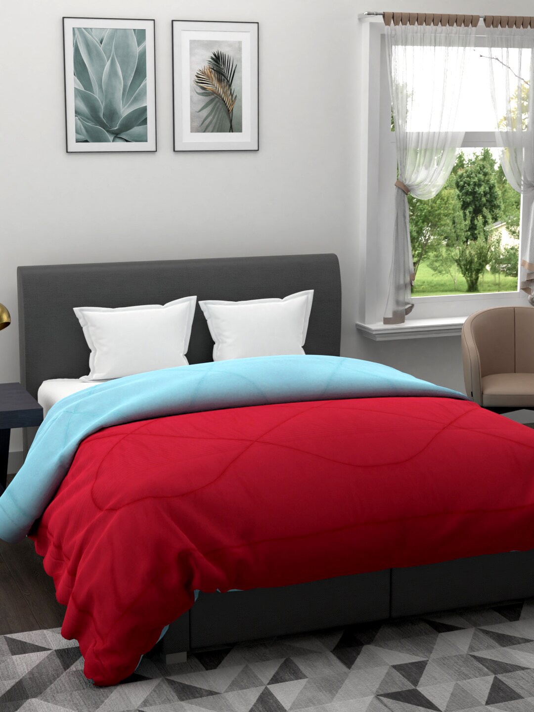 

Clasiko Pink & Blue AC Room 120 GSM Reversible Bed Quilt