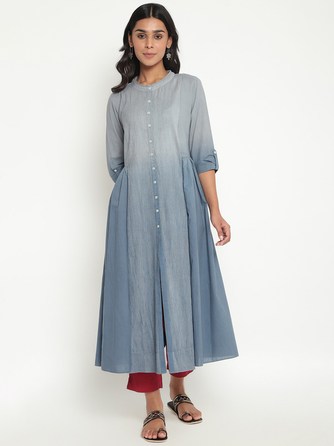 

Fabindia Women Blue Ombre Dyed Cotton Anarkali Kurta