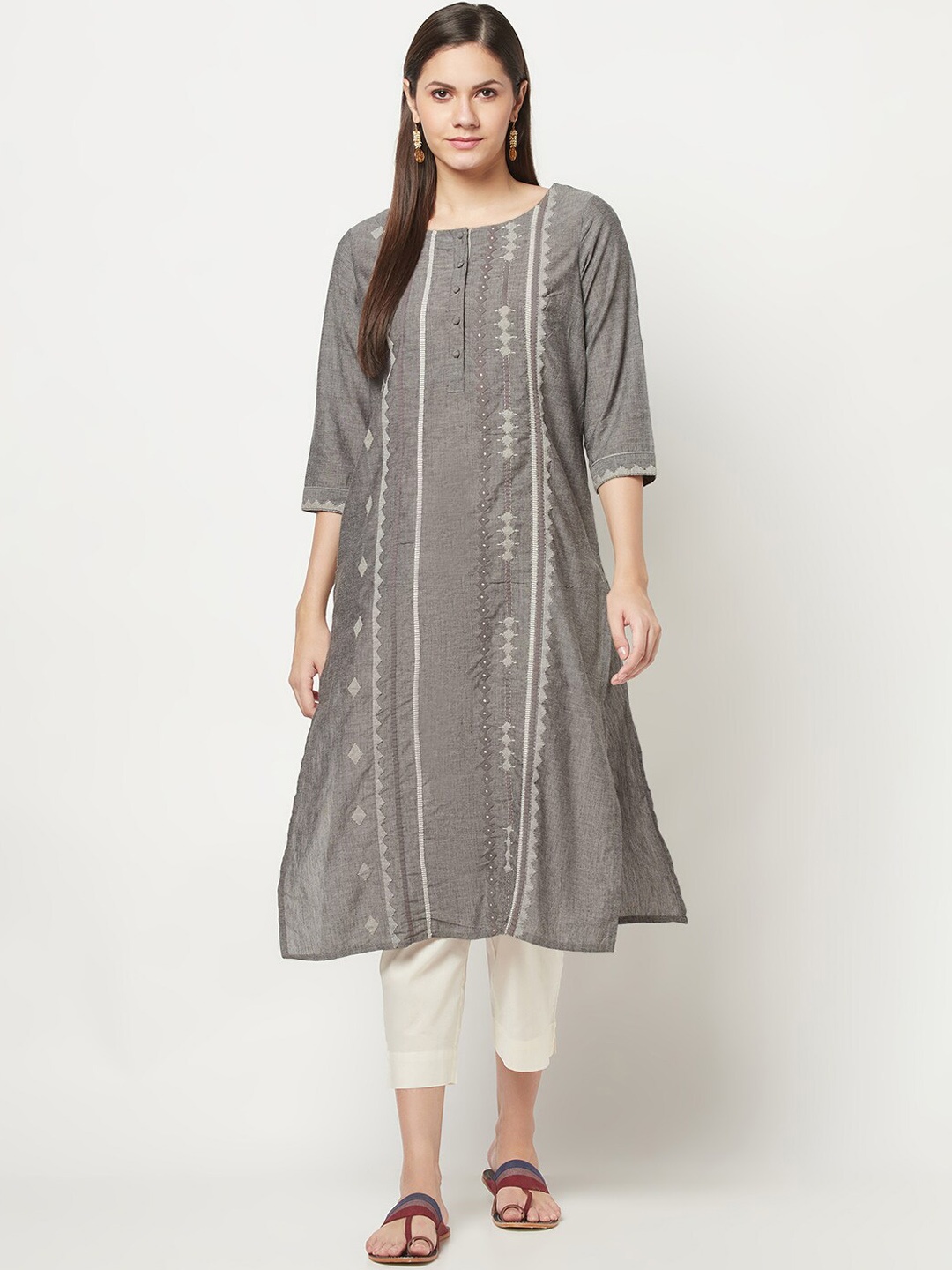 

Fabindia Women Grey Checked Kurta