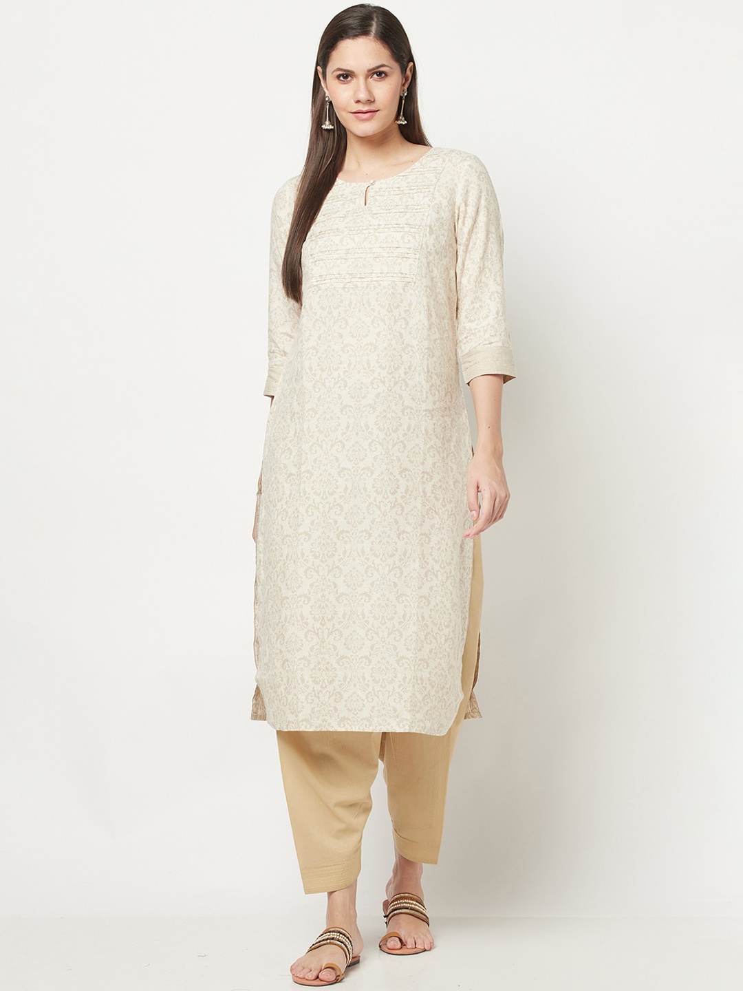 

Fabindia Women Beige Ethnic Motifs Printed Kurta
