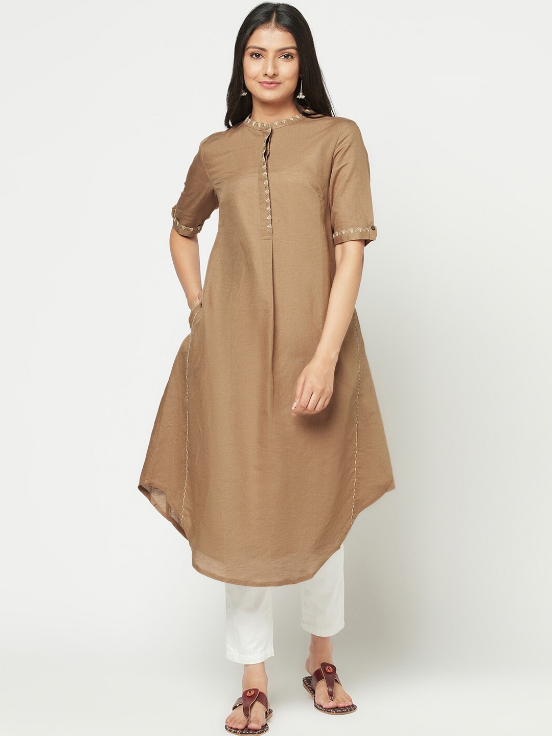 

Fabindia Women Grey Thread Work Kurta