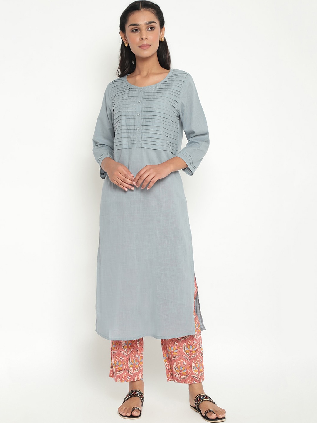 

Fabindia Women Blue Flared Sleeves Gotta Patti Kurta