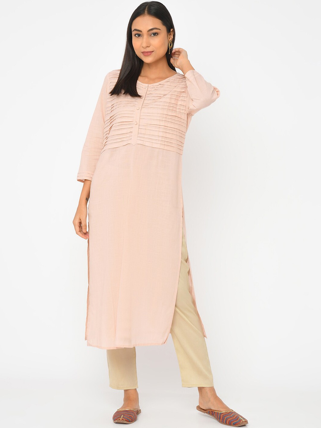 

Fabindia Women Pink Thread Work Anarkali Kurta