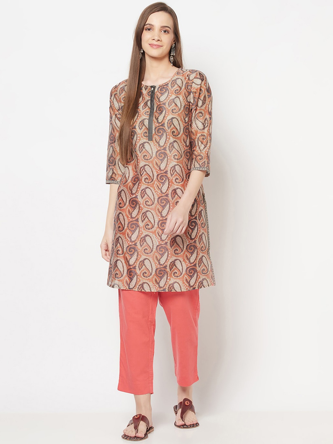 

Fabindia Women Orange & Beige Ethnic Motifs Printed Kurta