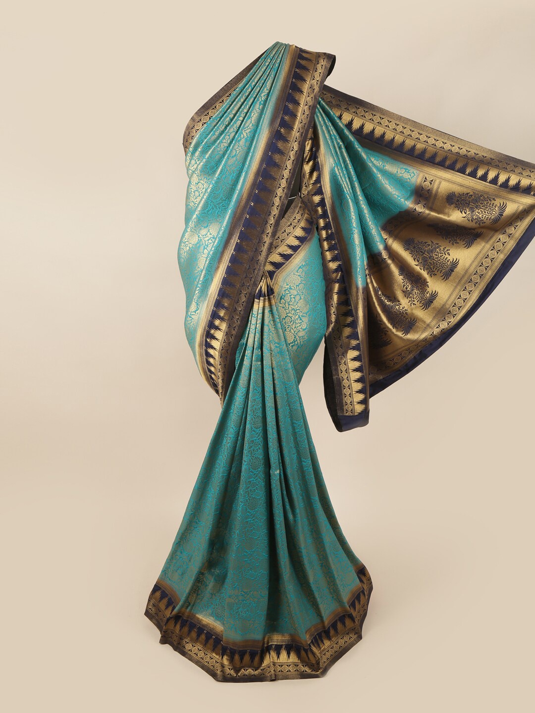 

Pothys Blue & Gold-Toned Woven Design Zari Art Silk Banarasi Saree