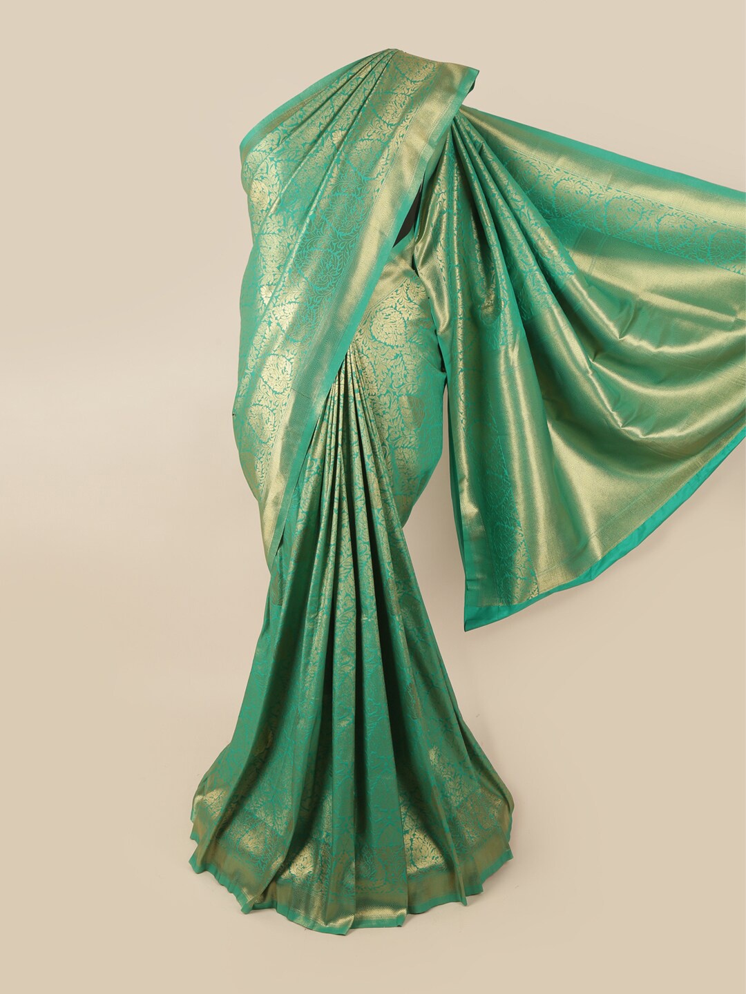 

Pothys Green & Gold-Toned Woven Design Banarasi Saree