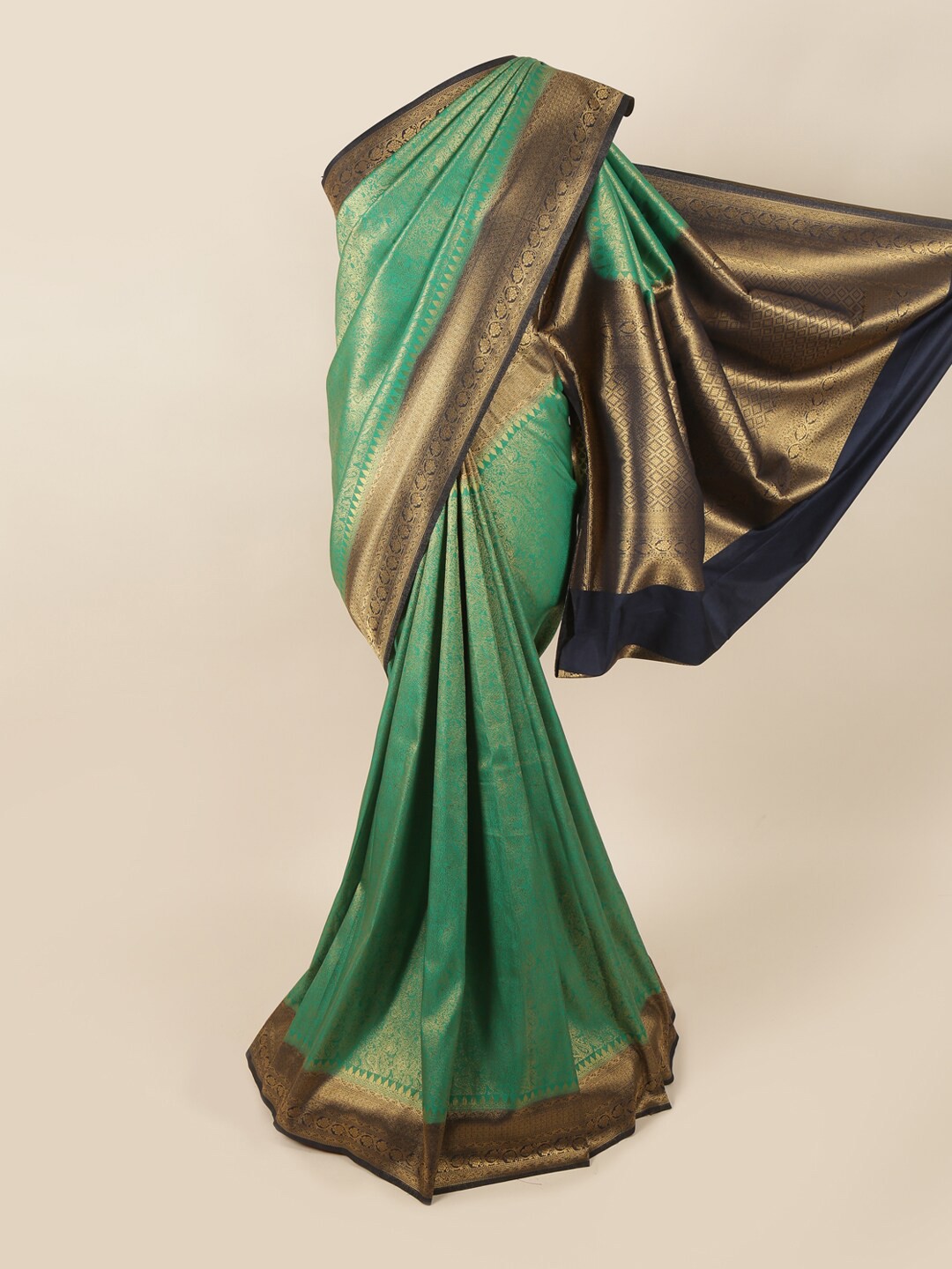 

Pothys Green & Brown Ethnic Motifs Art Silk Banarasi Saree