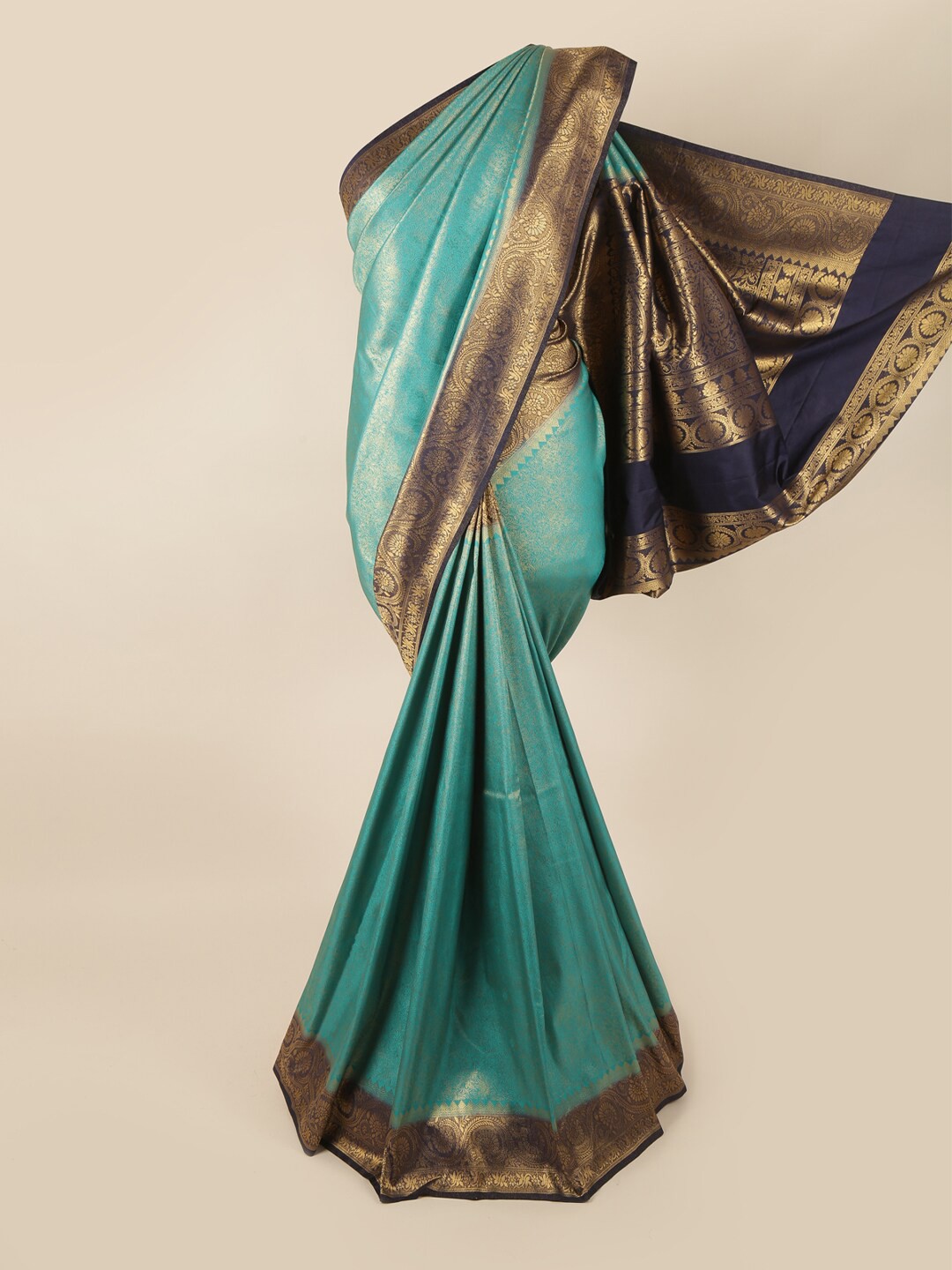 

Pothys Blue & Gold-Toned Woven Design Zari Art Silk Banarasi Saree