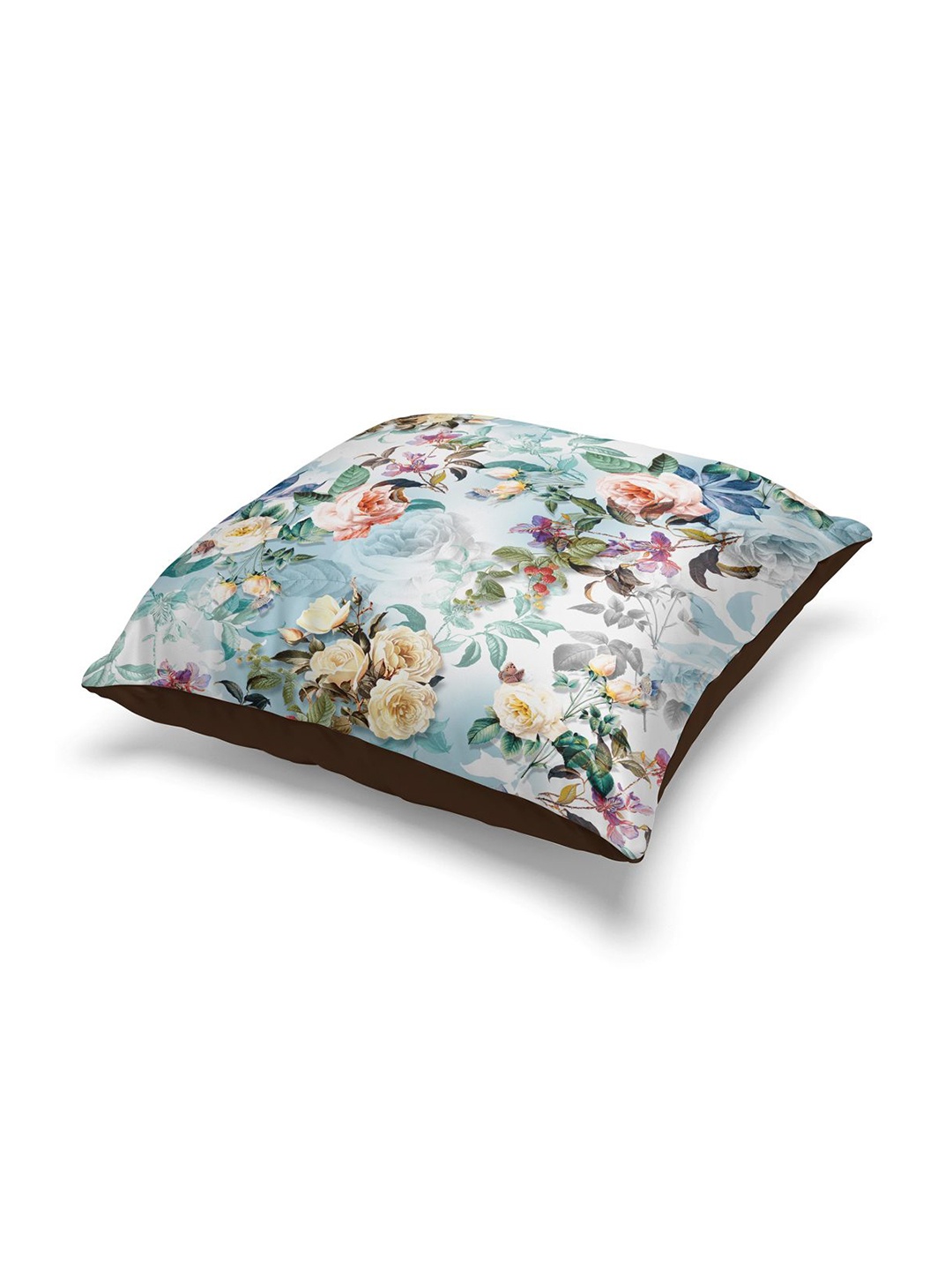 

BIANCA Blue & Brown Set of 2 Floral Square Cushion Covers