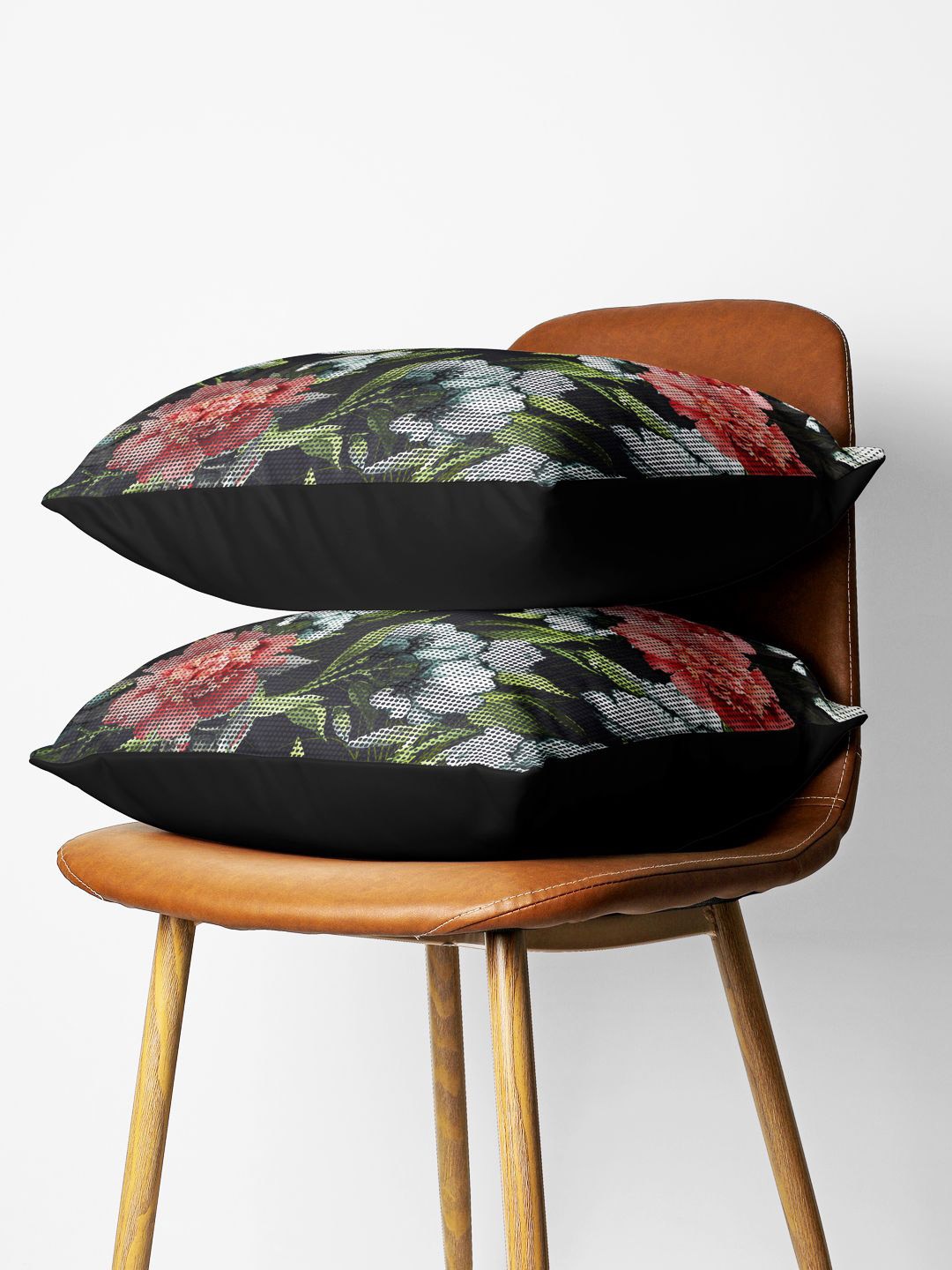 

BIANCA Set Of 2 Red & Black Floral Digital Printed Square Cushion Covers