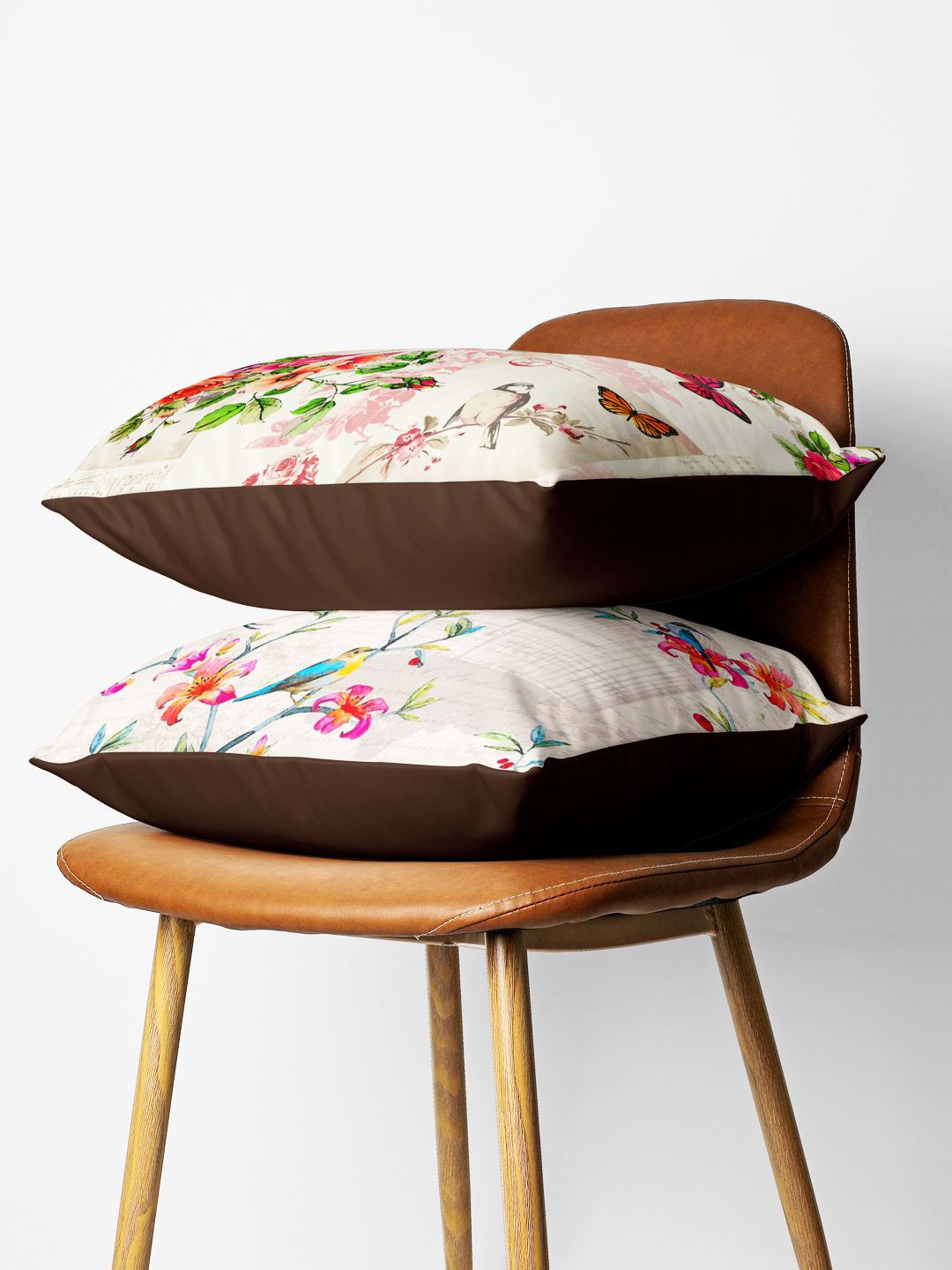 

BIANCA Set Of 2 Off White & Pink Floral Printed Square Cushion Cover