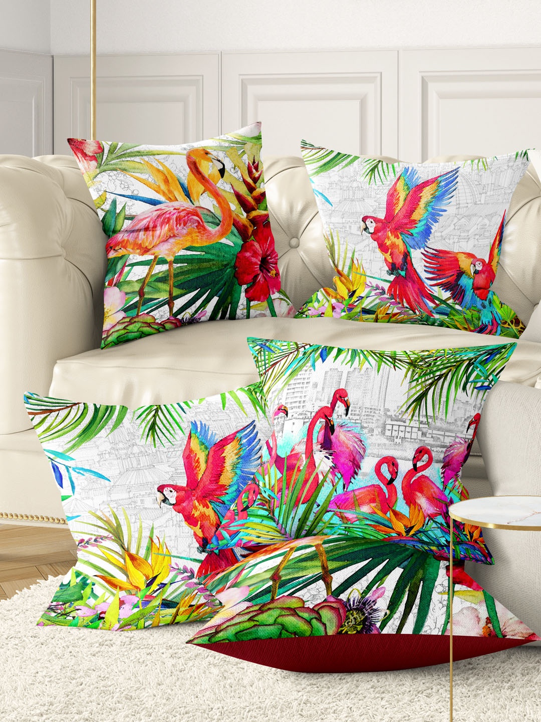 

BIANCA Green & Fuchsia Set of 5 Abstract Digitally Printed Square Cushion Covers