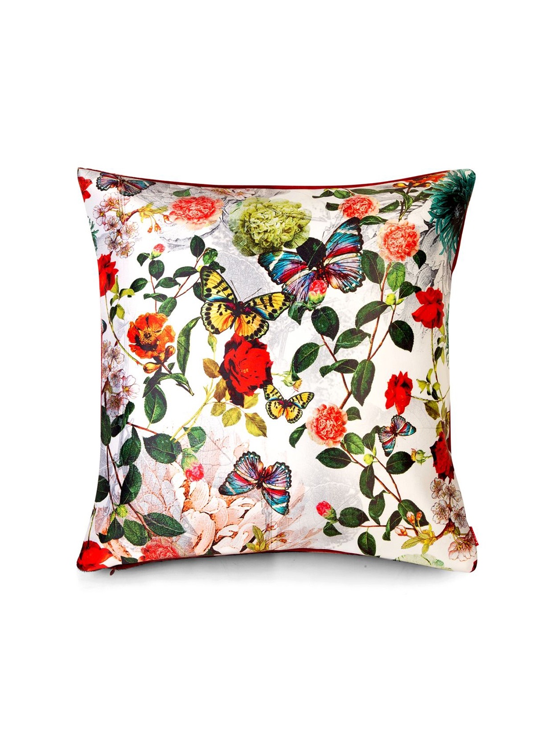 

BIANCA White & Red Set of 2 Floral Square Cushion Covers