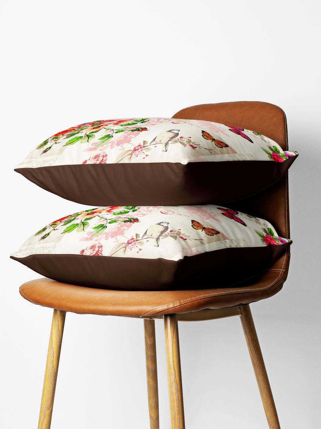 

BIANCA Off White & Pink Set of 2 Floral Square Cushion Covers