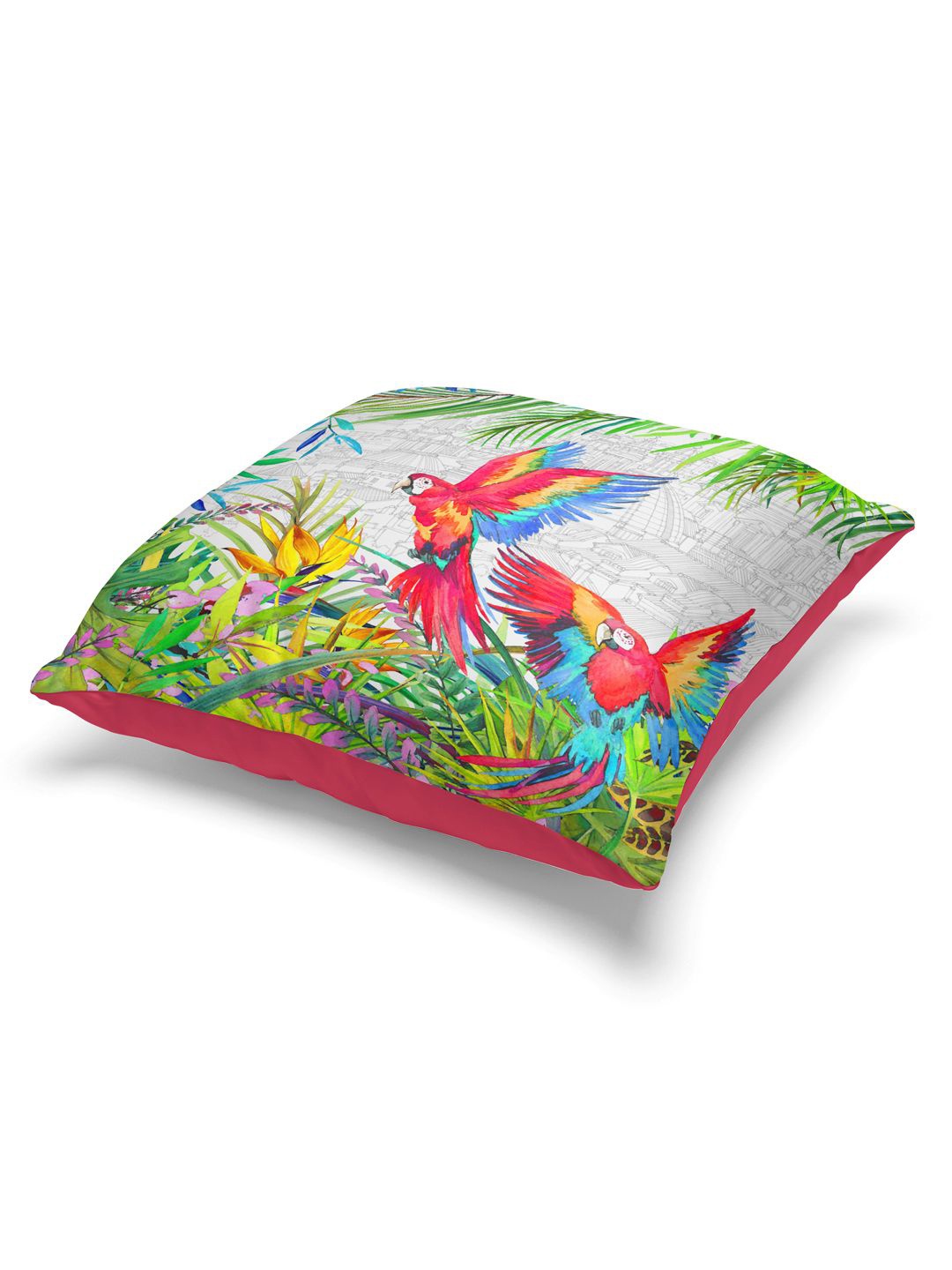 

BIANCA Red & Green Set of 2 Floral Square Cushion Covers