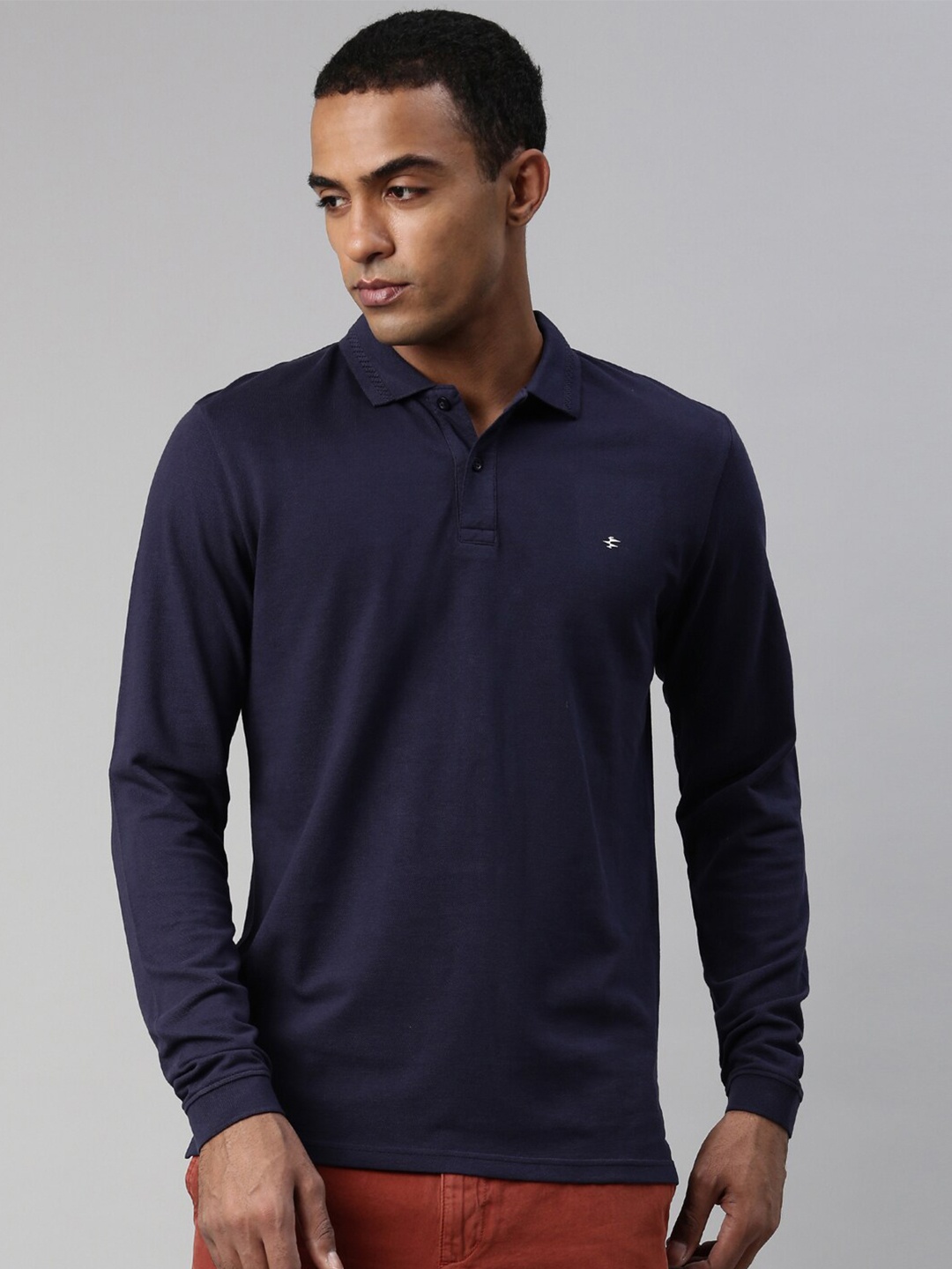 

Breakbounce Men Navy Blue Solid Polo Collar T-shirt