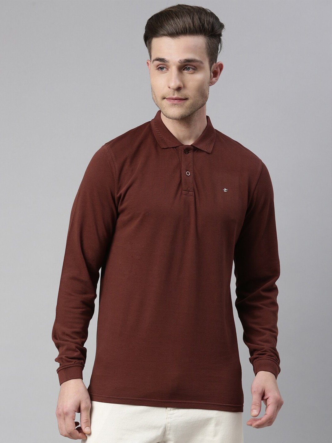 

Breakbounce Men Brown Solid Polo Collar T-shirt