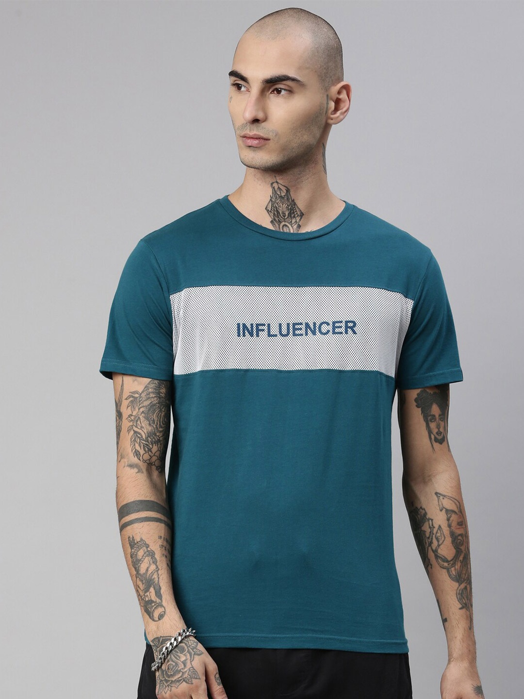 

Breakbounce Men Teal Typography Printed T-shirt