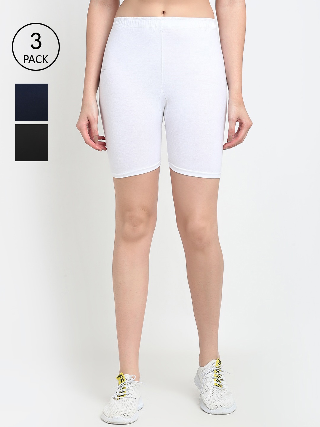 

GRACIT Women Black White & Navy Blue Set Of 3 Biker Shorts