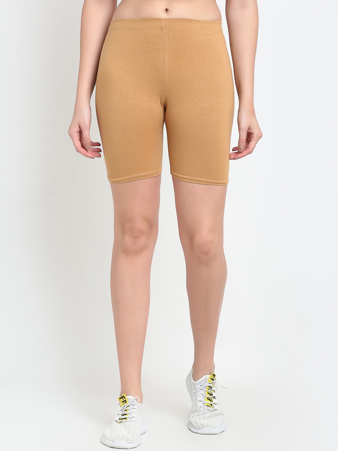 

GRACIT Women Beige Solid Biker Shorts