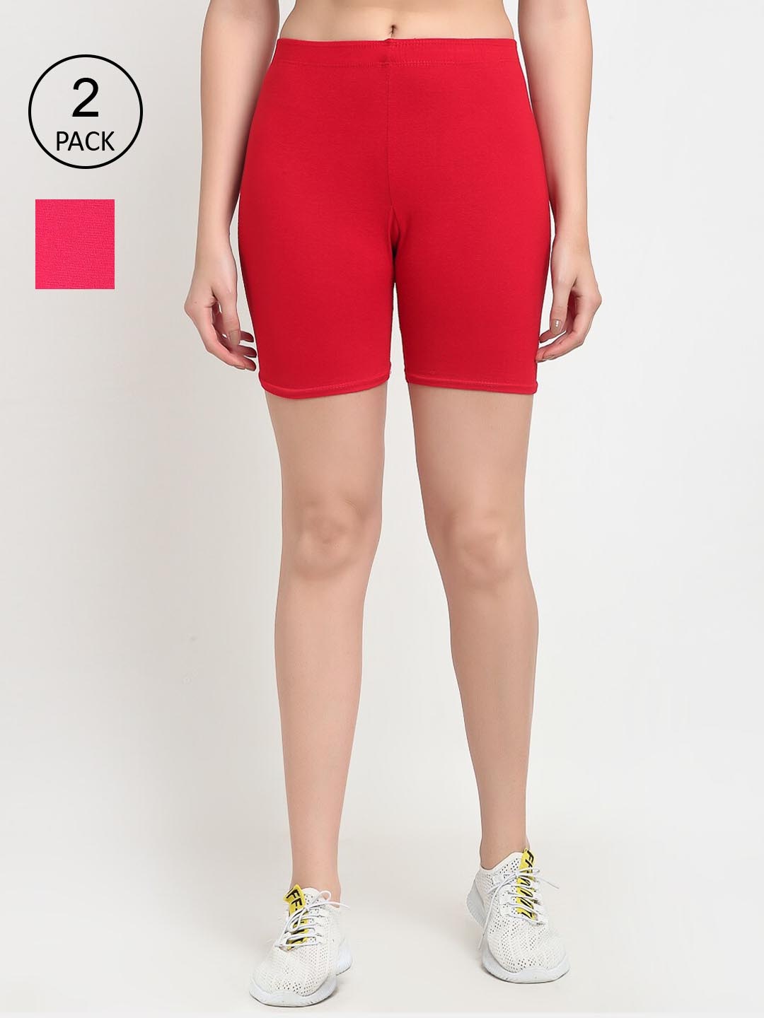 

GRACIT Women Red & Pink Set Of 2 Biker Shorts