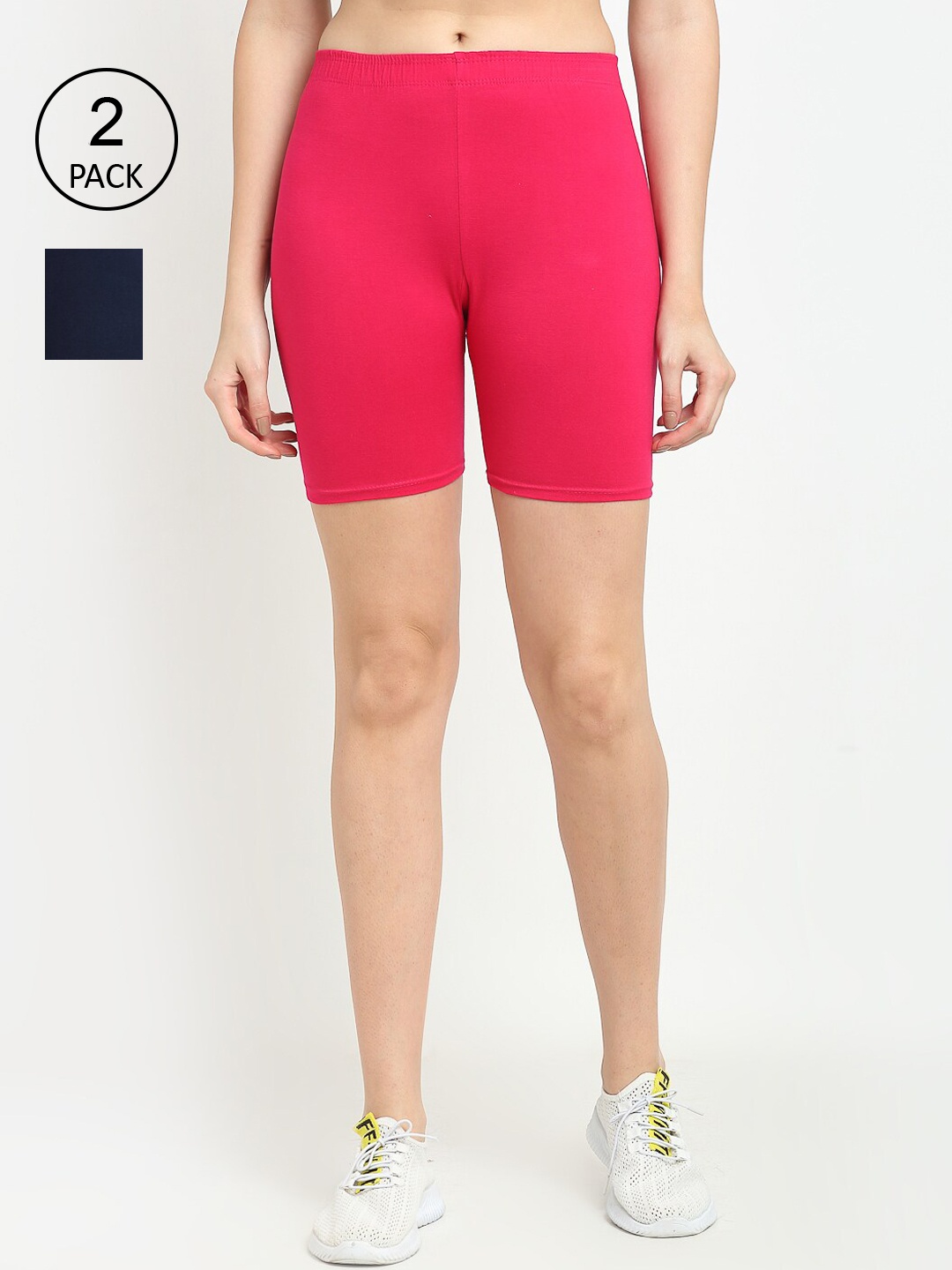 

GRACIT Women Pink & Black Set Of 2 Biker Shorts