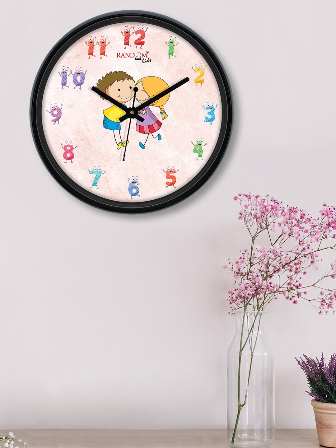 

RANDOM Unisex Kids Pink & Black Printed Contemporary Wall Clock
