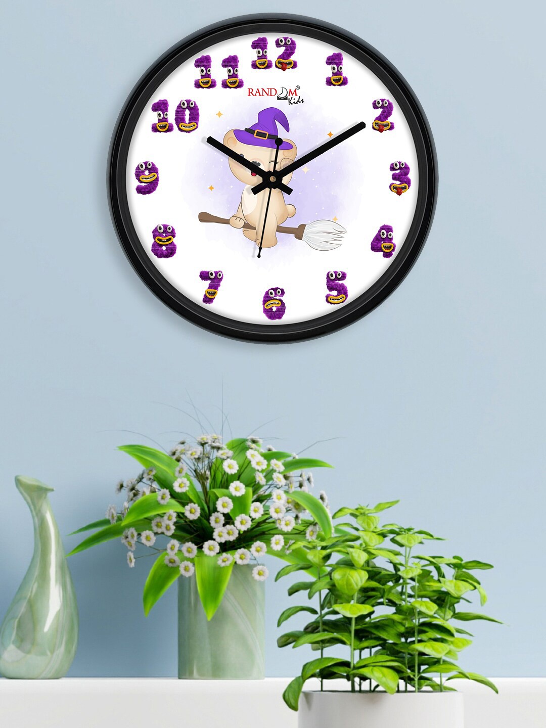 

RANDOM White & Purple Bear On Broom Printed Contemporary Wall Clock