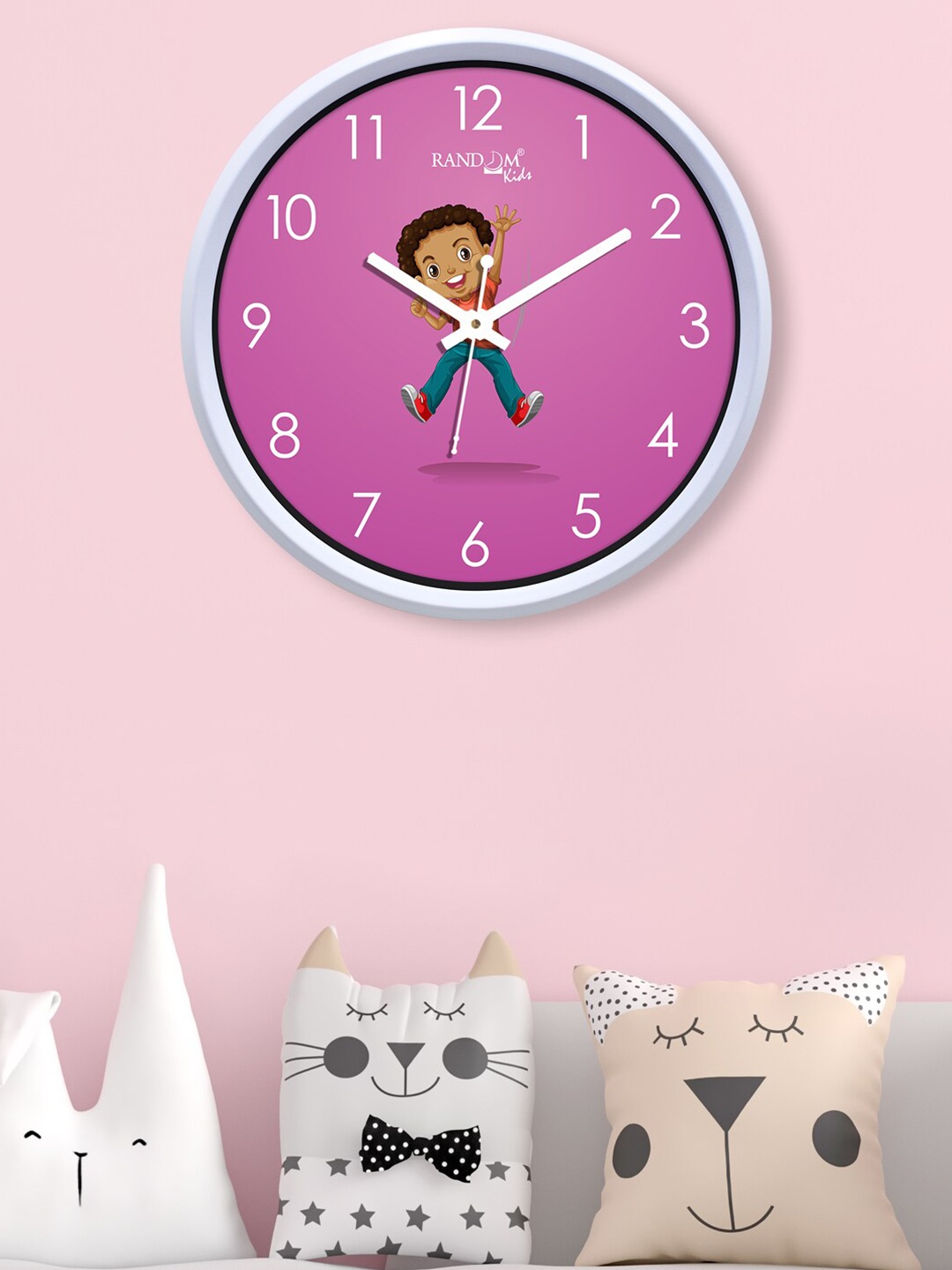 

RANDOM White & Pink Jumping Kid Printed Contemporary Analogue Wall Clock