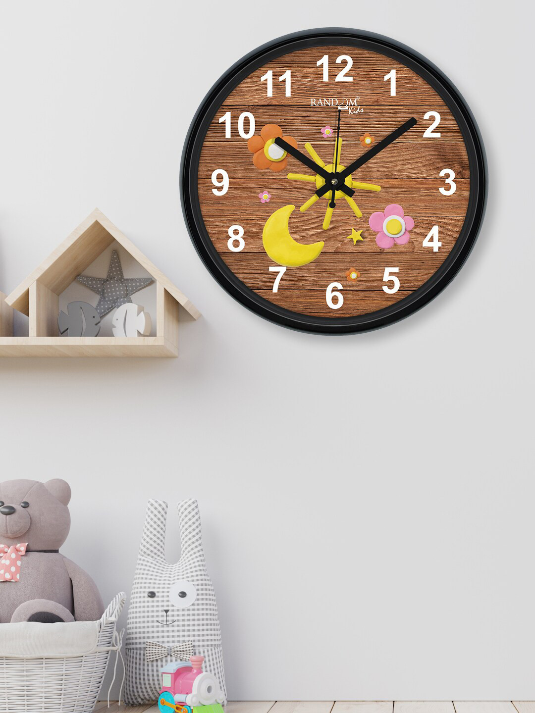 

RANDOM Brown & Yellow Flower & Moon Printed Contemporary Wall Clock 30 CM