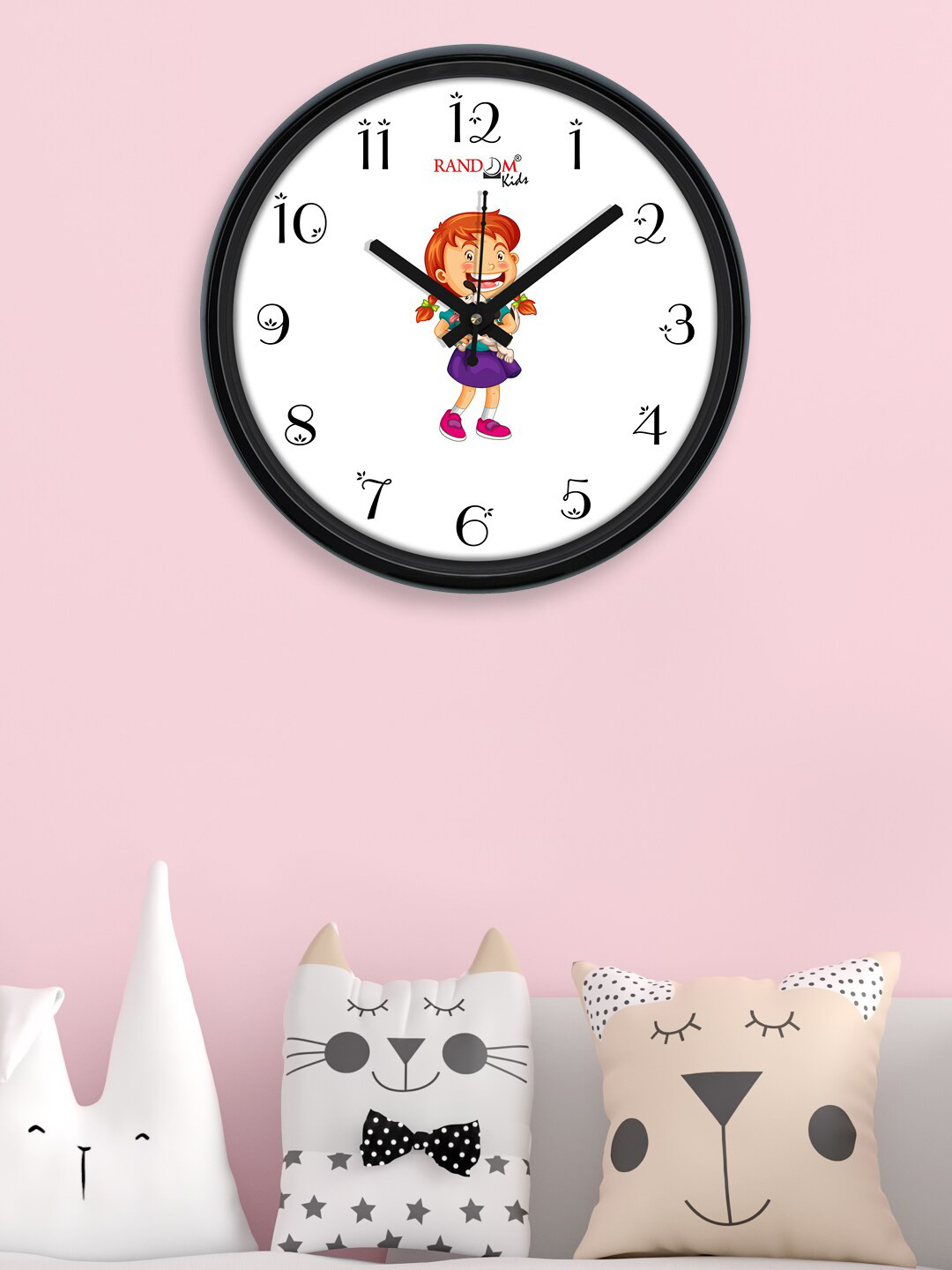 

RANDOM Unisex Kids White & Black Printed Contemporary Wall Clock
