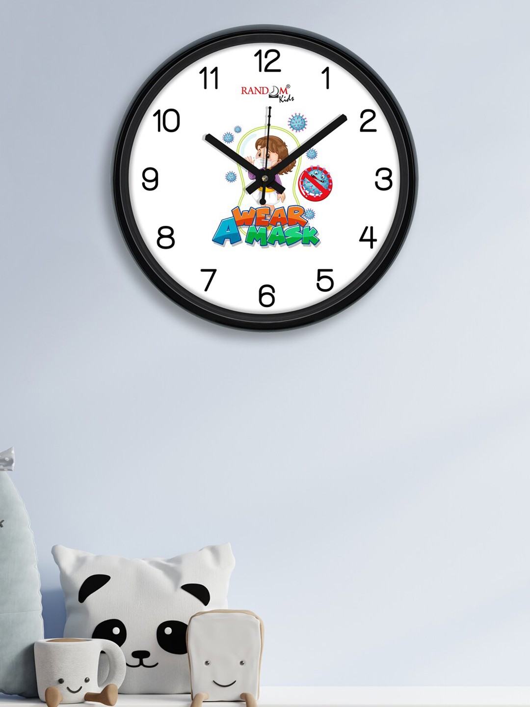 

RANDOM Black & White Wear Mask Printed Contemporary Analogue Wall Clock