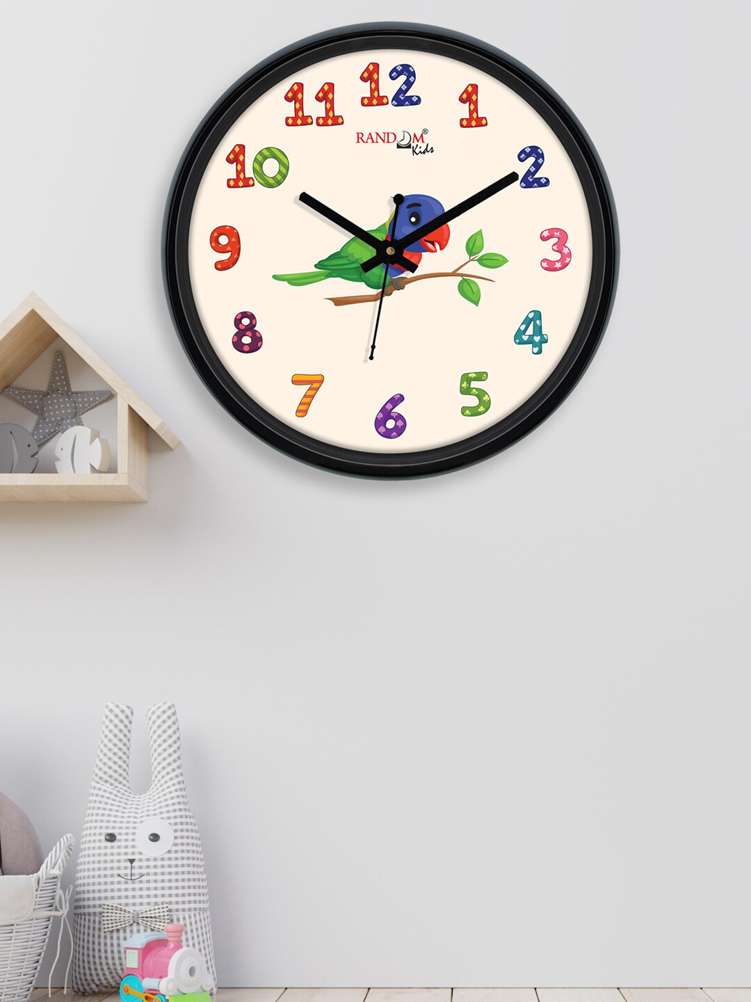 

RANDOM Red & Green Printed Contemporary Wall Clock, Cream