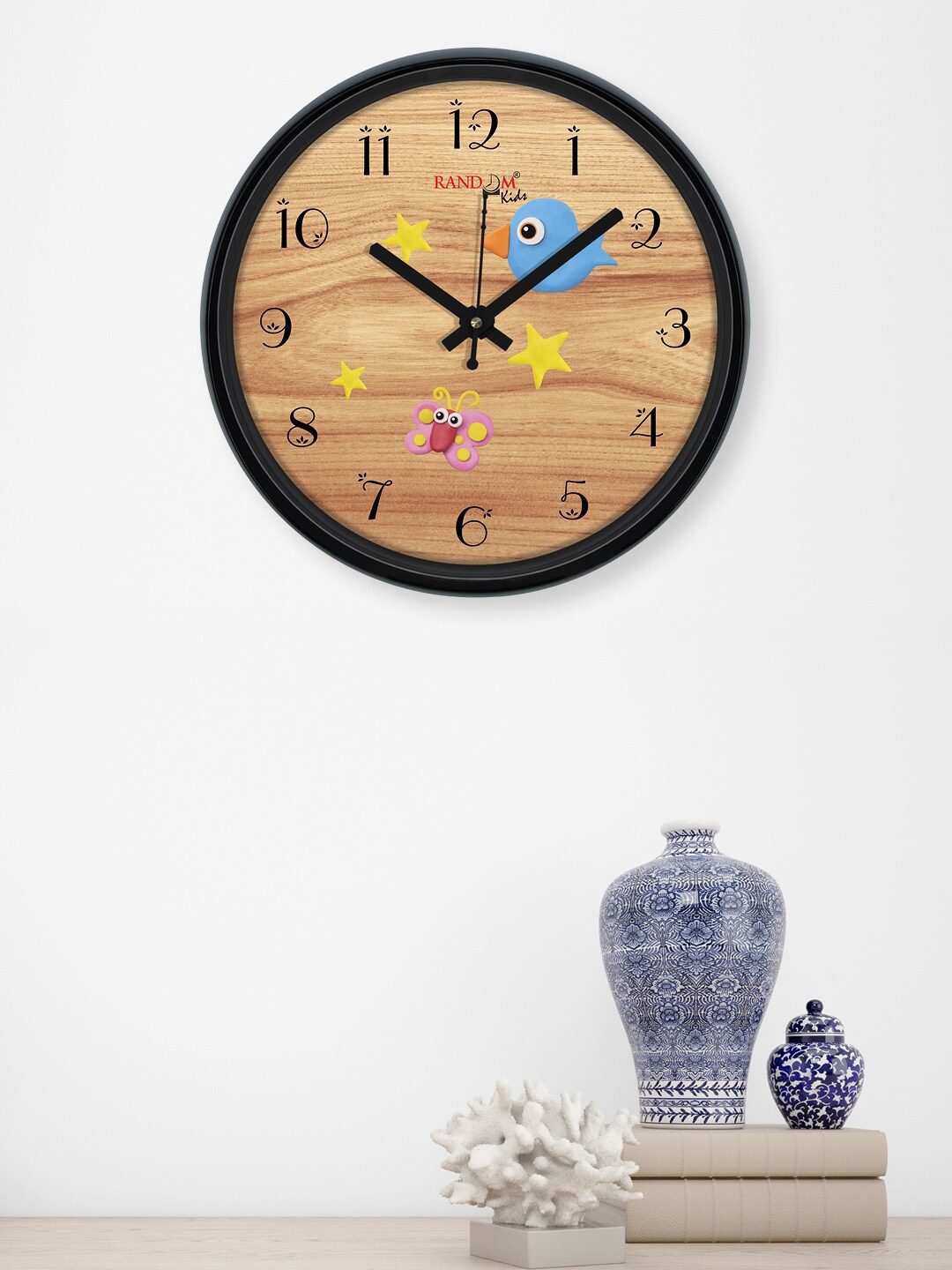 

RANDOM Tan & Blue Printed Contemporary Wall Clock
