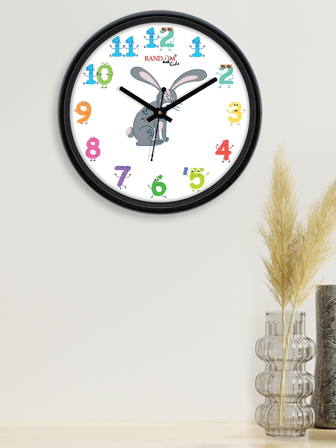 

RANDOM Unisex Kids White & Black Printed Contemporary Wall Clock