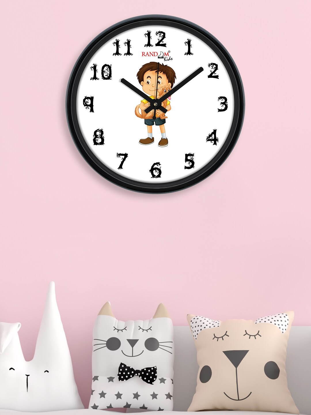 

RANDOM Unisex Kids White & Black Printed Contemporary Wall Clock