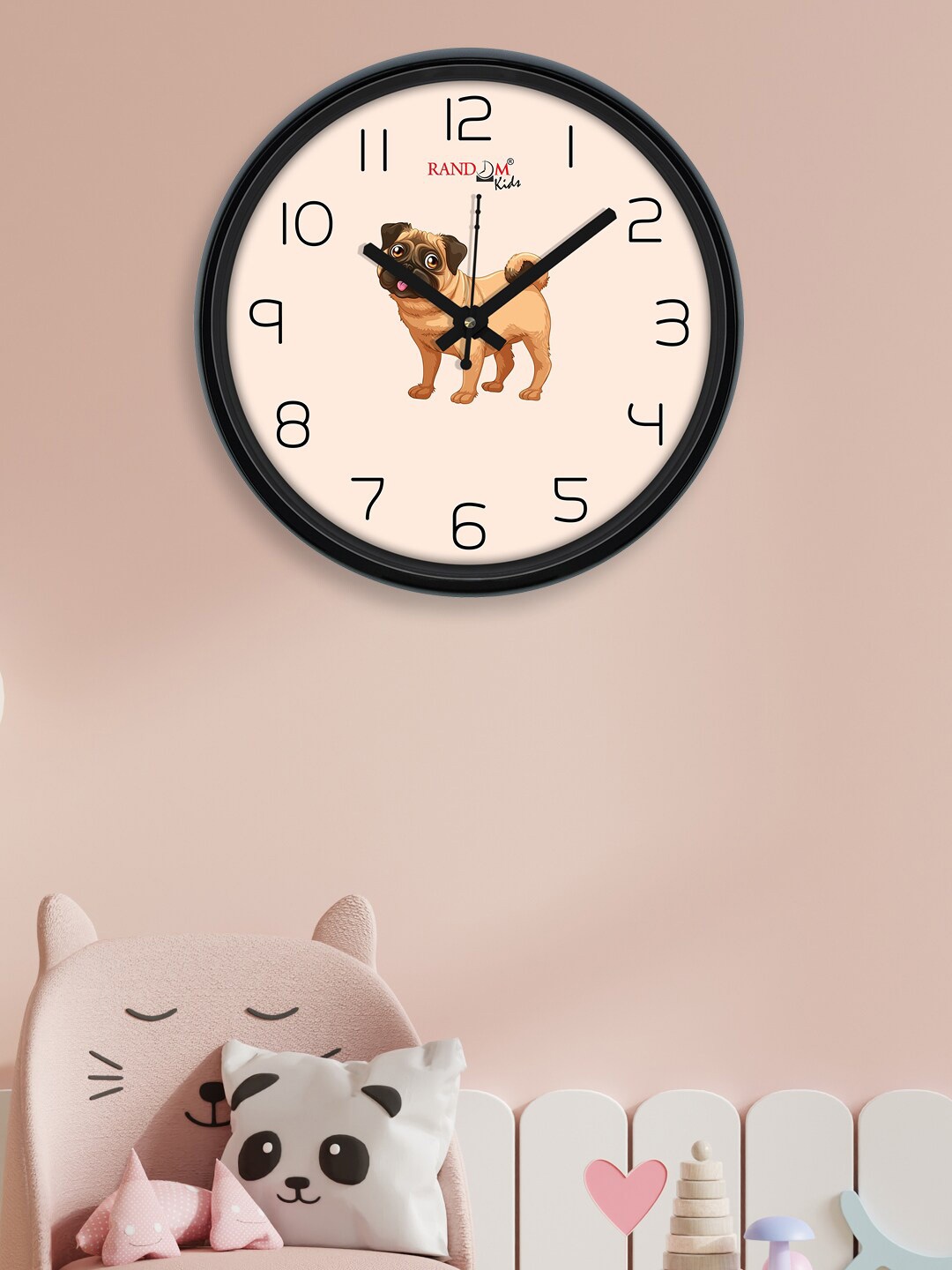 

RANDOM Unisex Kids Cream & Black Printed Contemporary Wall Clock