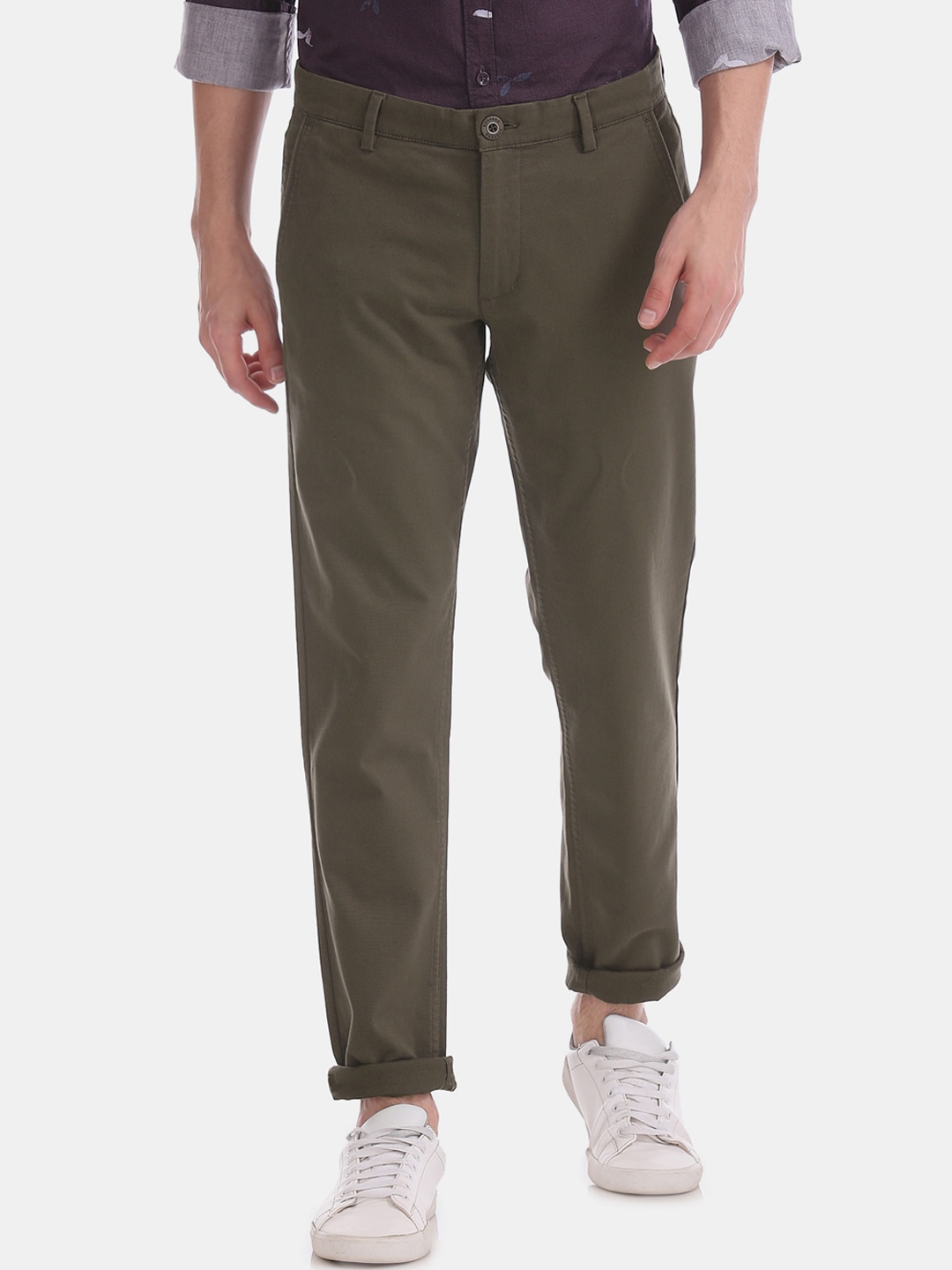 

Ruggers Men Olive Green Slim Fit Trousers